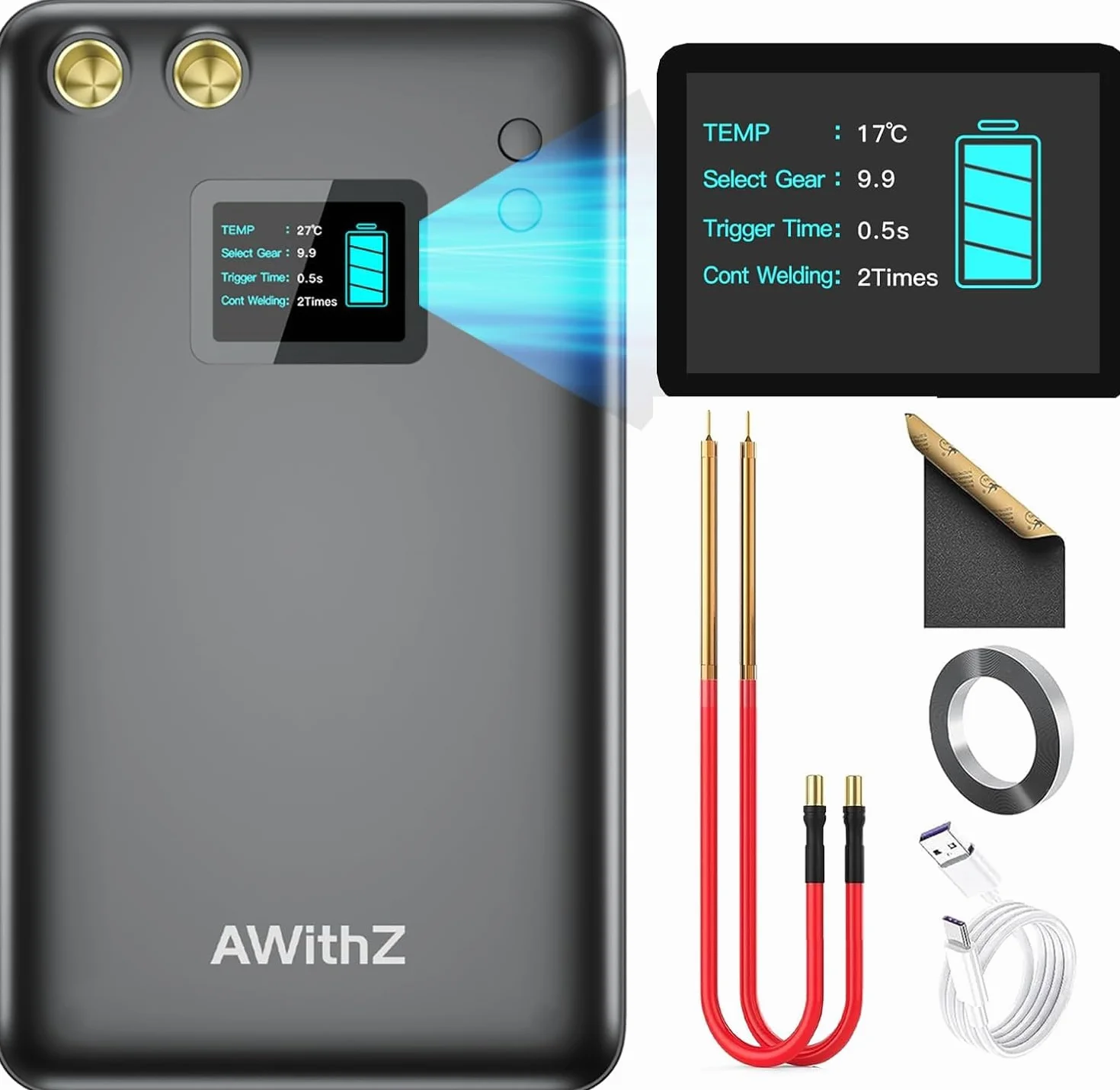 Soldador de puntos para baterías, soldador de puntos portátil para baterías con 11000mAh, LCD de 1,5 pulgadas, mini soldador de puntos de 99 velocidades para reparar/cambiar/construir uno mismo