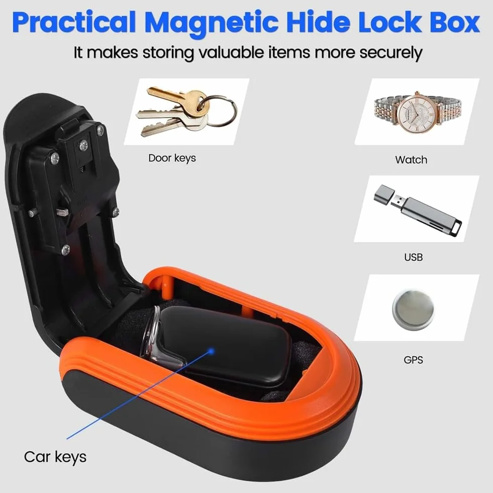 Caja Seguridad con Llave Magnética Combinación 4 Dígitos para Ocultar Cerradura Debajo Automóvil