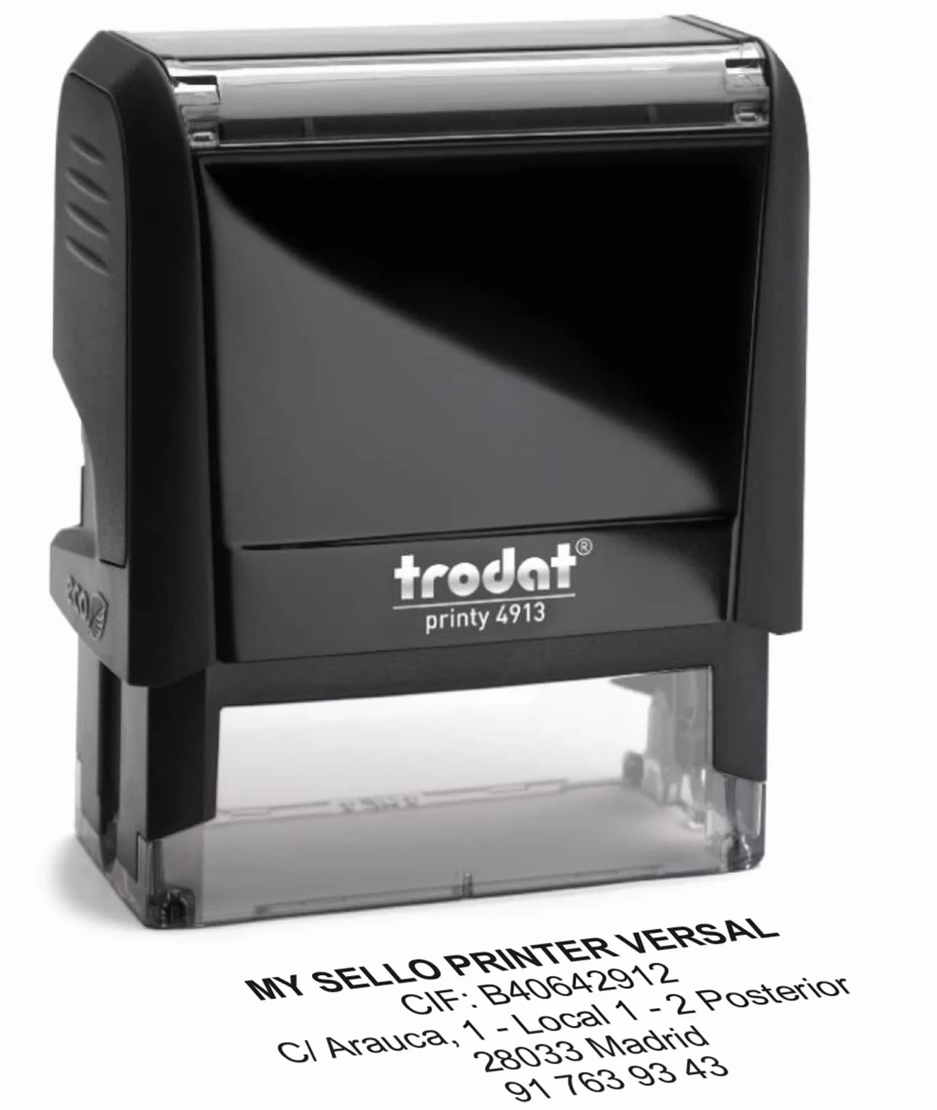 TRODAT 4913 Sello de Caucho Automático 55x20 mm Personalizado con Logo y Texto Negro