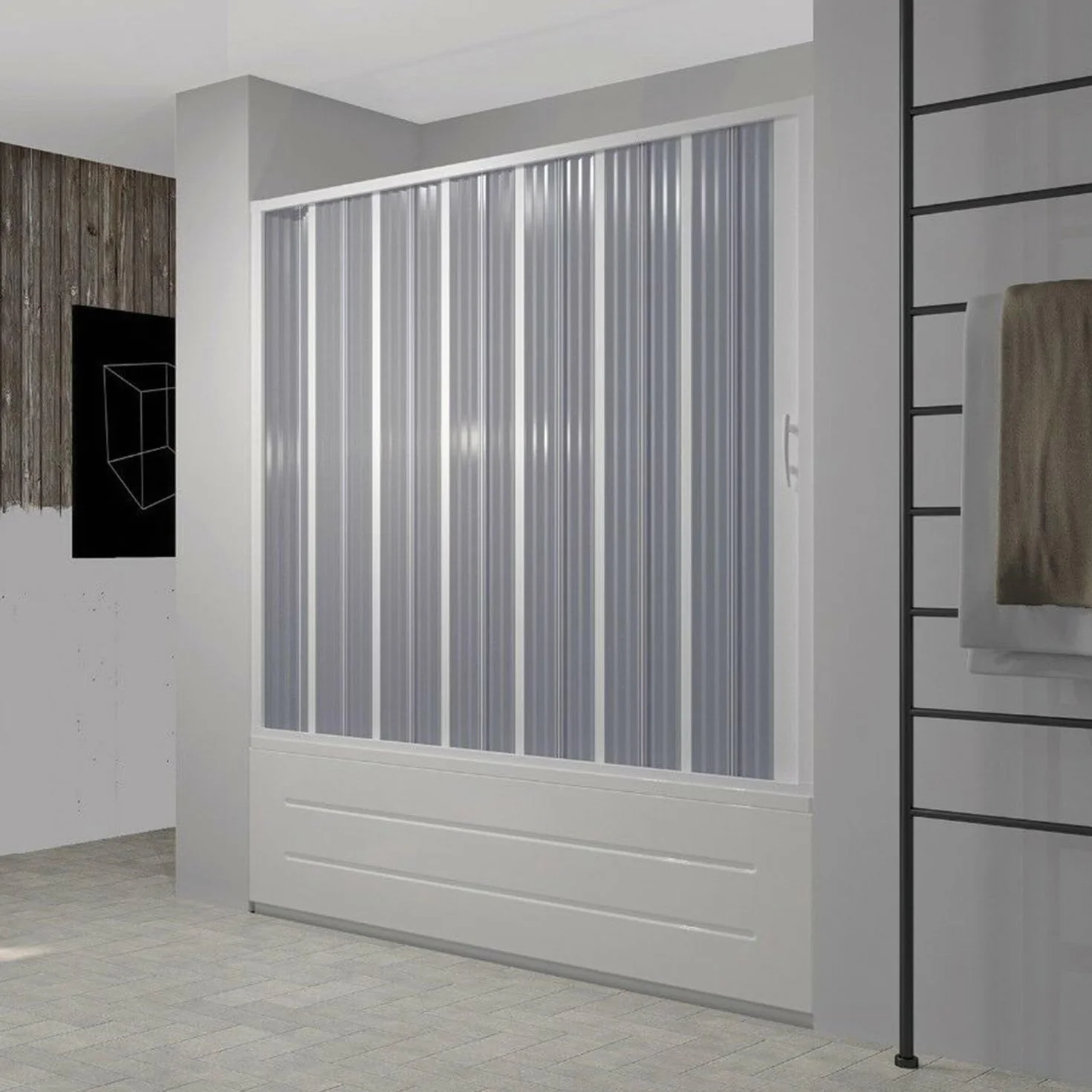 Forte Puerta de Bañera 170 cm en PVC Plegable con Apertura Lateral H 150 cm Color Blanco Mod. Flex