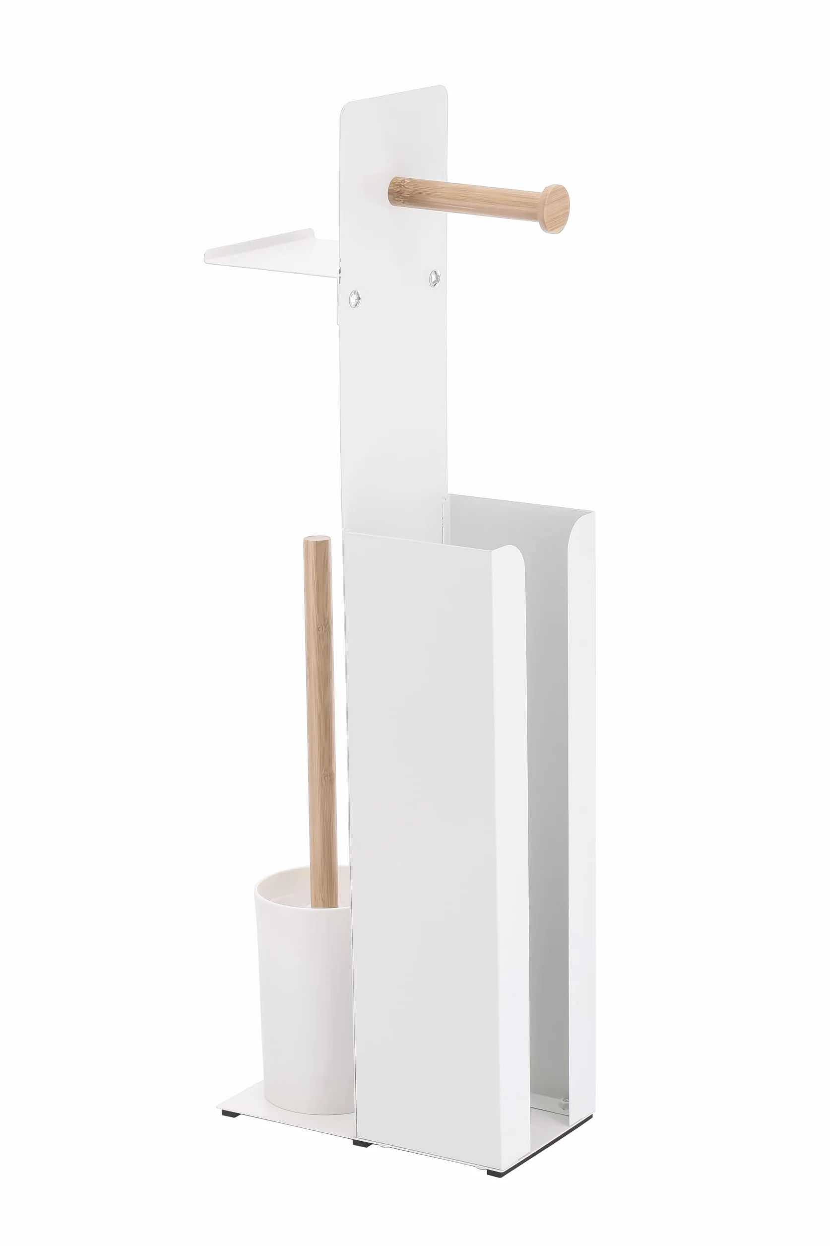 Combinado WC con Soporte para Smartphone Acero y Bambú Yoni Blanco Mate Spirella