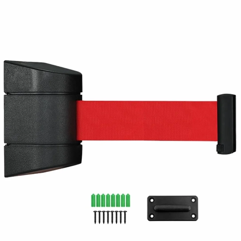 Barrera De Seguridad Retráctil De Pared De 5 M De Longitud con Soporte Y Kit De Montaje. Disponible En Negro, Rojo Y Amarillo. Ideal para Aeropuertos, Eventos, Escuelas Y Espacios