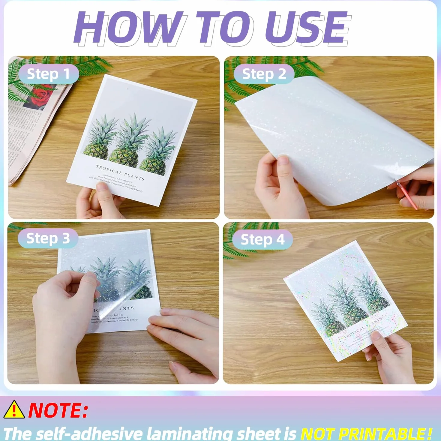 Papel Adhesivo Holográfico A4 50mic Película Transparente Impermeable Laminado en Frío 20 Piezas Vidrio Roto