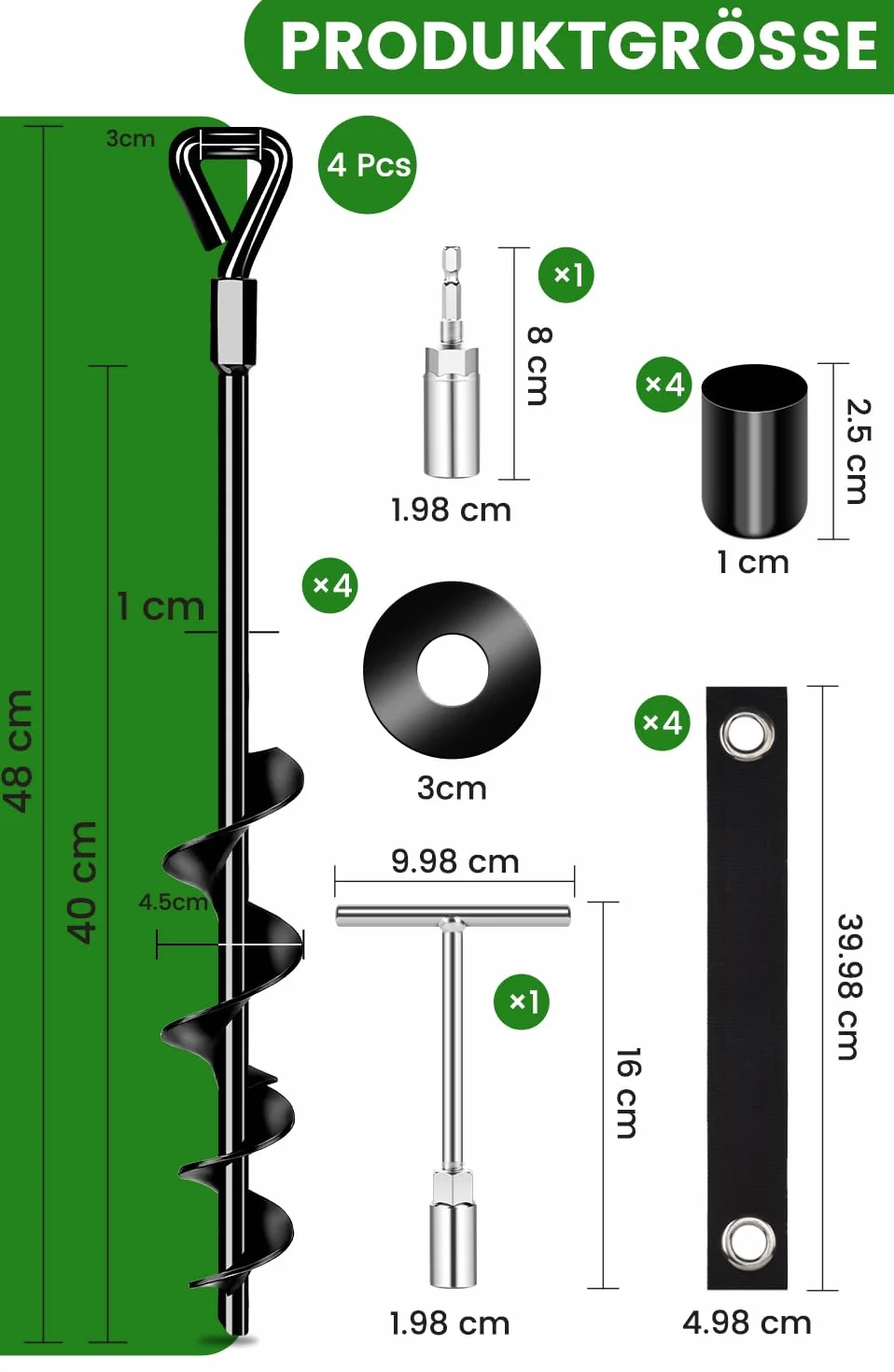 Anclajes de suelo de 48 cm, paquete de 4 unidades de anclajes de tierra Premium Secure Upgrade Versión para fijar tiendas de campaña, trampolines, perros, marquesinas, etc., resisten vientos fuertes
