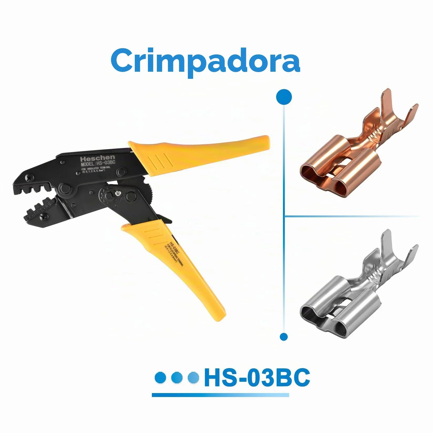 Heschen 100 terminales de crimpado de pala 6,3 mm latón no aislados para cables 1-1,5 mm²