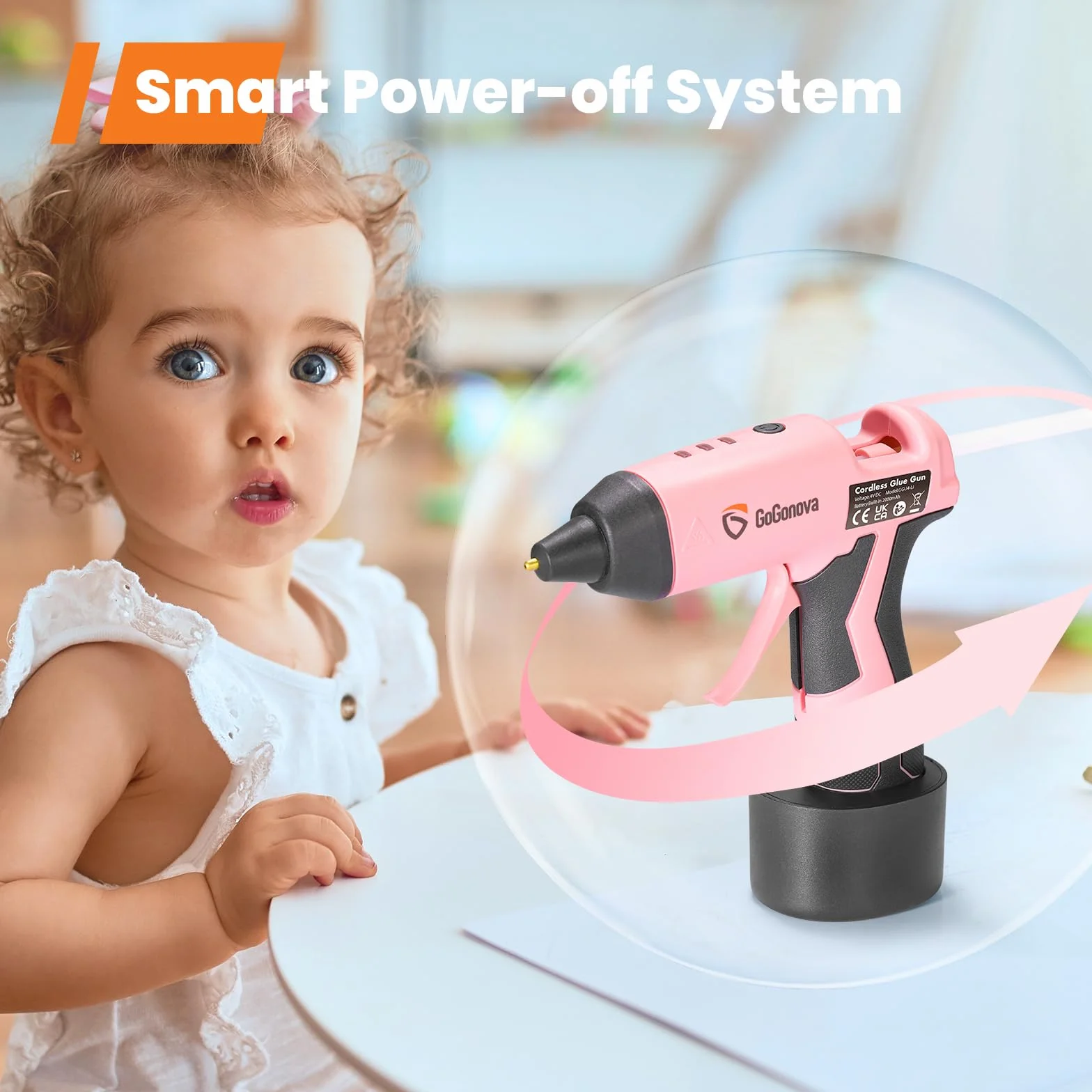 GoGonova Pistola de pegamento caliente inalámbrica 4V GT01002131 Rosa, Inalámbrica, 5W, 4V DC, 5Ah, 15s, 180min, USB Type-C, 25 barras de pegamento, Papel, Algodón, Plástico
