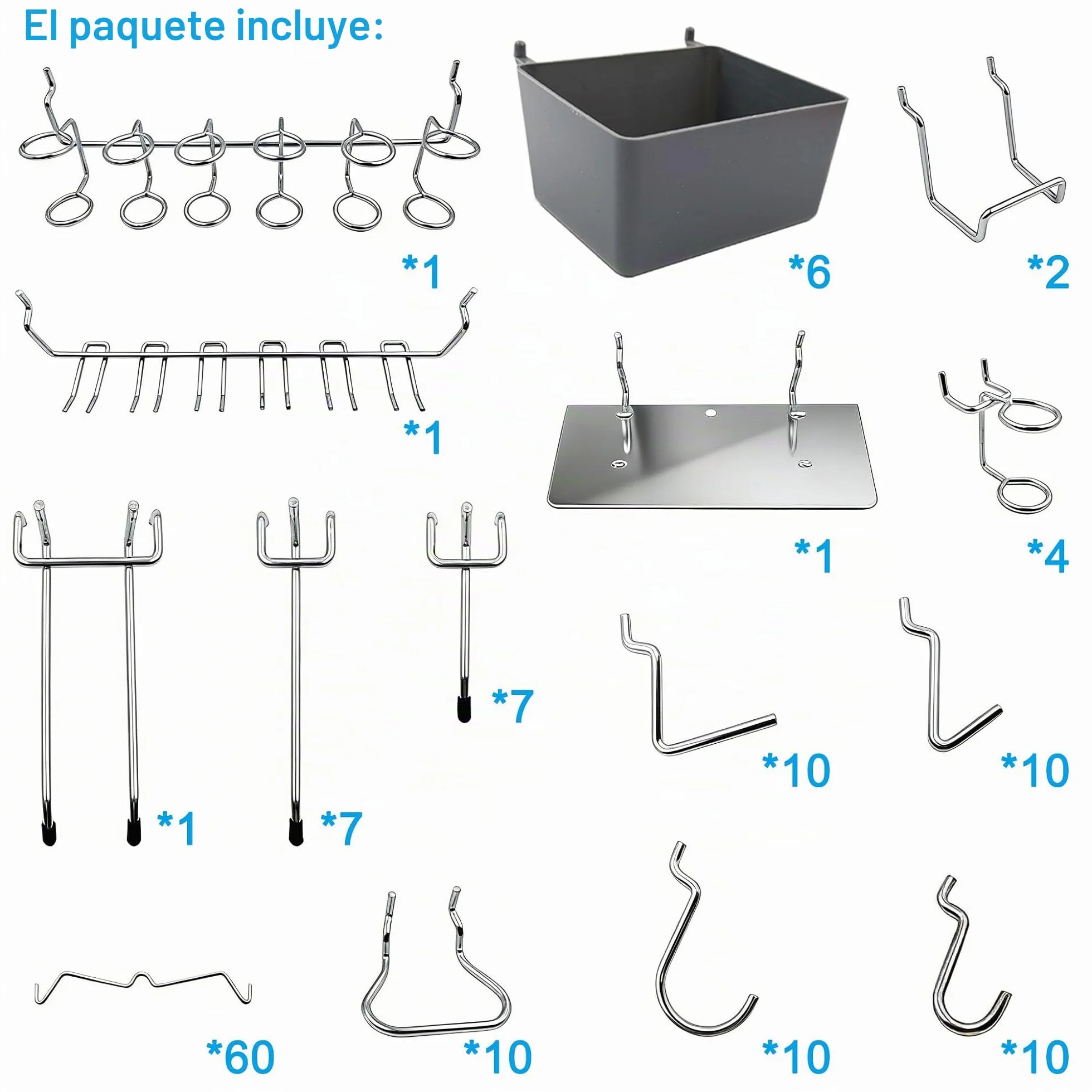 FRIMOONY Surtido de ganchos para tablero de clavijas, cubos de plástico, cerraduras de clavijas, para herramientas de organización, 140pcs