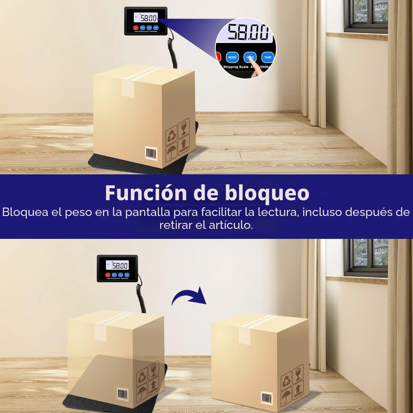 Báscula de Paquete 200KG, Balanza Postal Digital con LCD, Tara, USB, para Paquetes y Almacenes