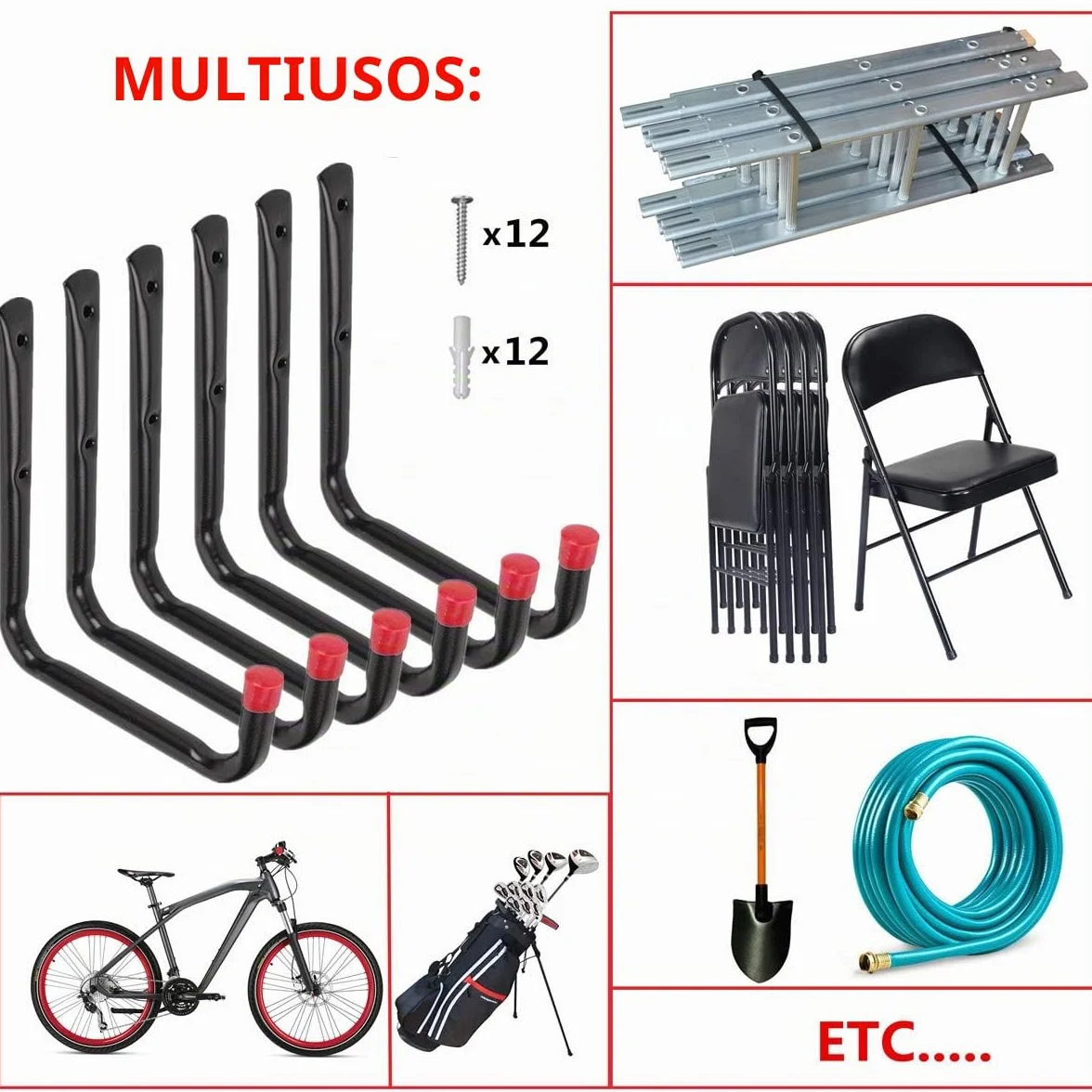 Ganchos para uso general de almacenamiento en el garaje de acero para servicio pesado, perchas en U para montaje en pared, para escaleras Otros artículos voluminosos (6 piezas, gancho de 7.2 ")
