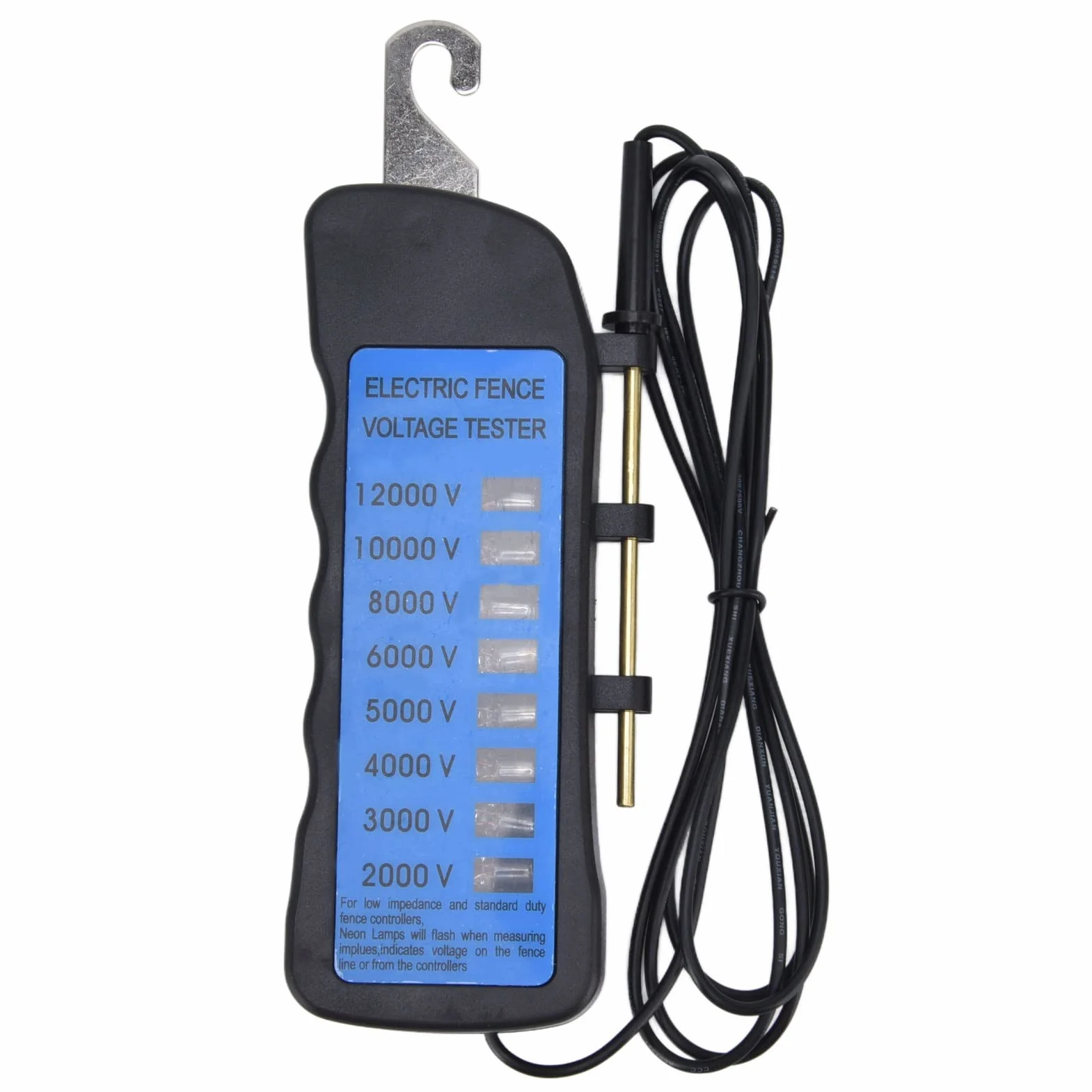 Comprobador de Corriente para Cercas Eléctricas 12KV 2000-12000V, 8 Luces Neon Impermeable para Granjas (ABS, Sin Batería)