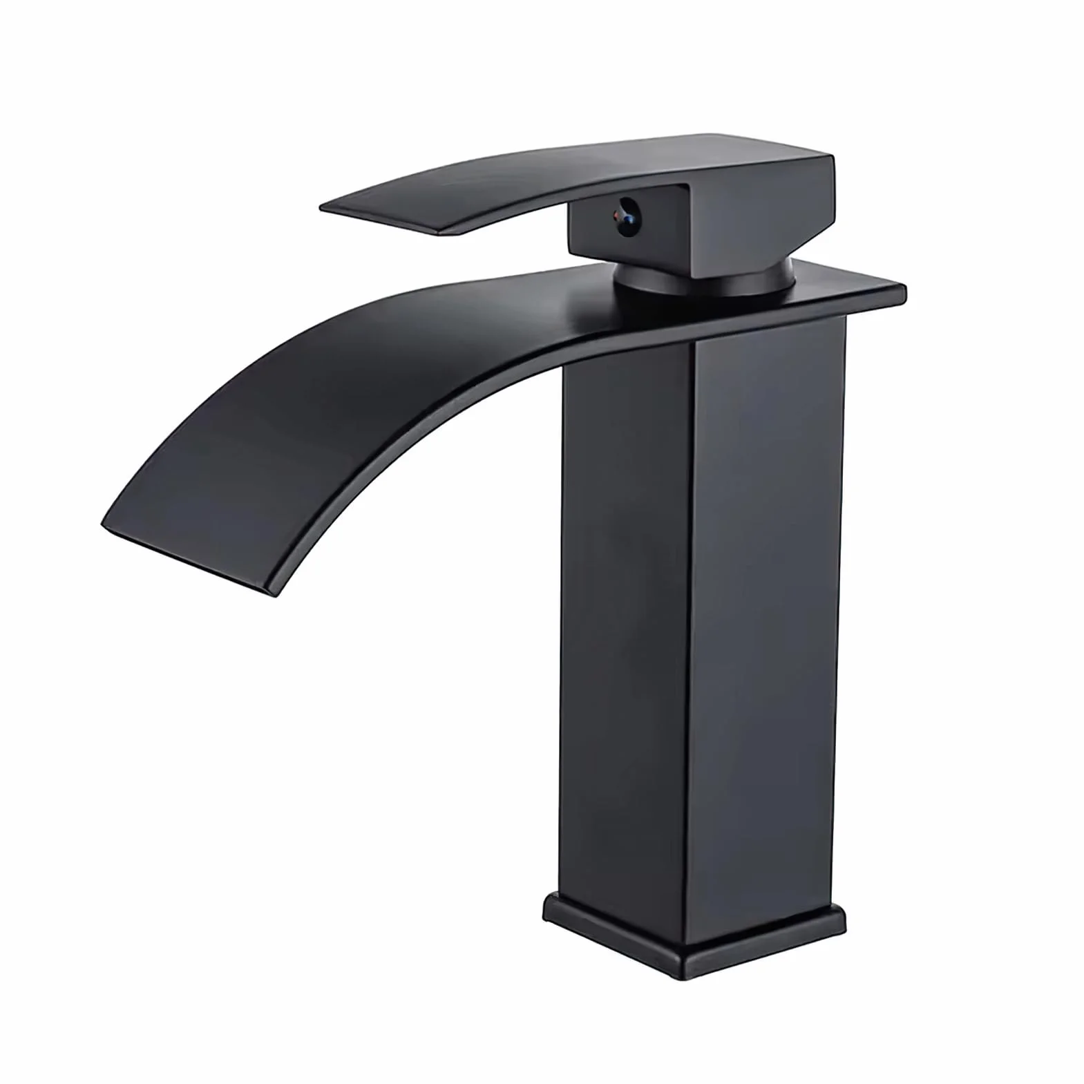 Grifo de cascada y lavabo, caño cascada, acero inoxidable, caliente y frío, vertical, altura 24,5 cm