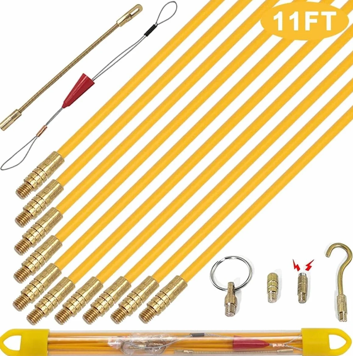 10PCS Varillas de Cable Varillas eléctricas con Gancho y Kit de Orificio Fibra de Vidrio Conexión eléctrica Kit de tracción de Cinta pasacables - Diámetro del Cable 4 mm Longitud 330 mm