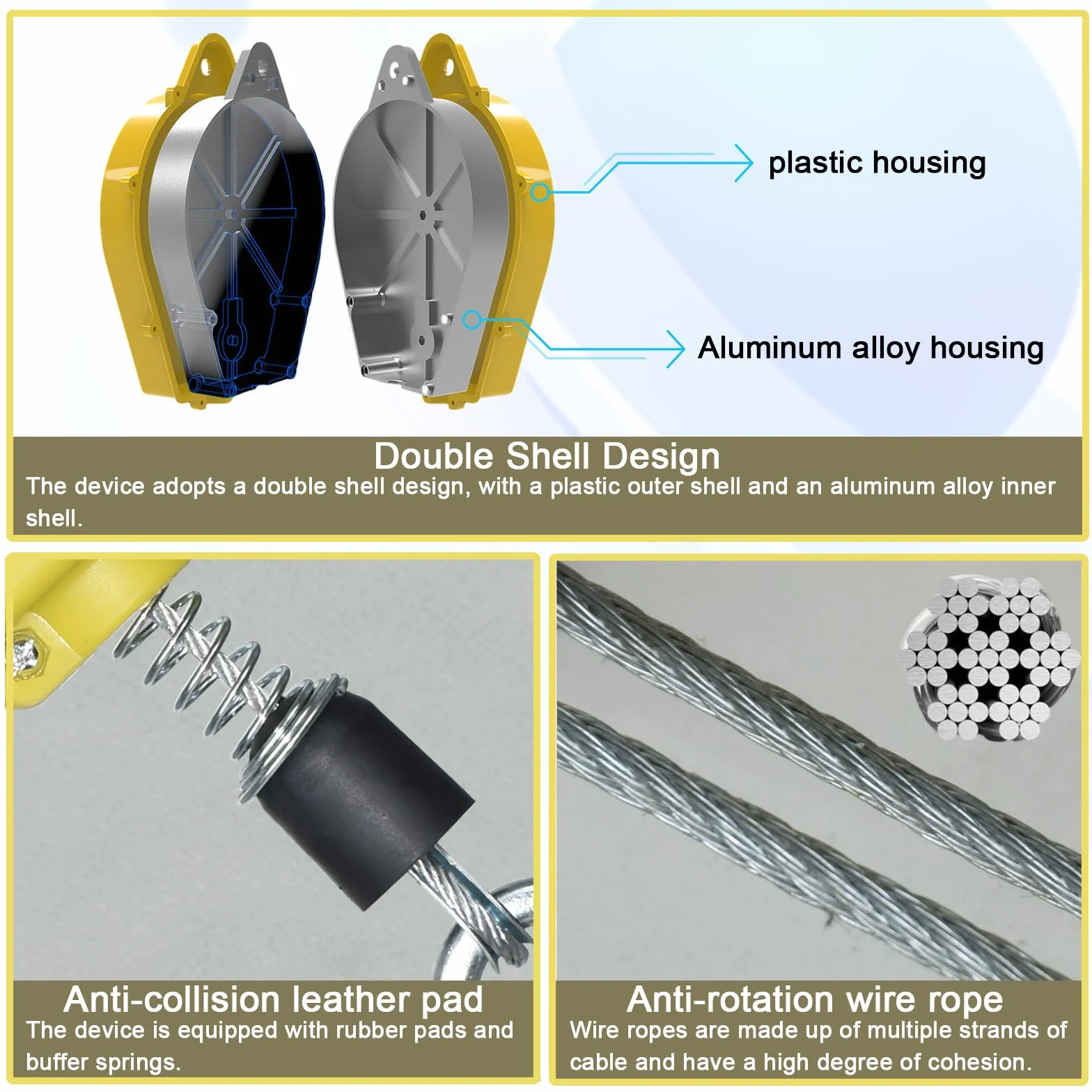 Dispositivo Anticaidas Retráctil Seguridad, Linea de Vida Retractil Homologado 10m/15m/20m, 150 kg Arnés de Seguridad Anticaídas Retráctil Trabajo en Tejados/ Altura(Amarillo,20 Metros)