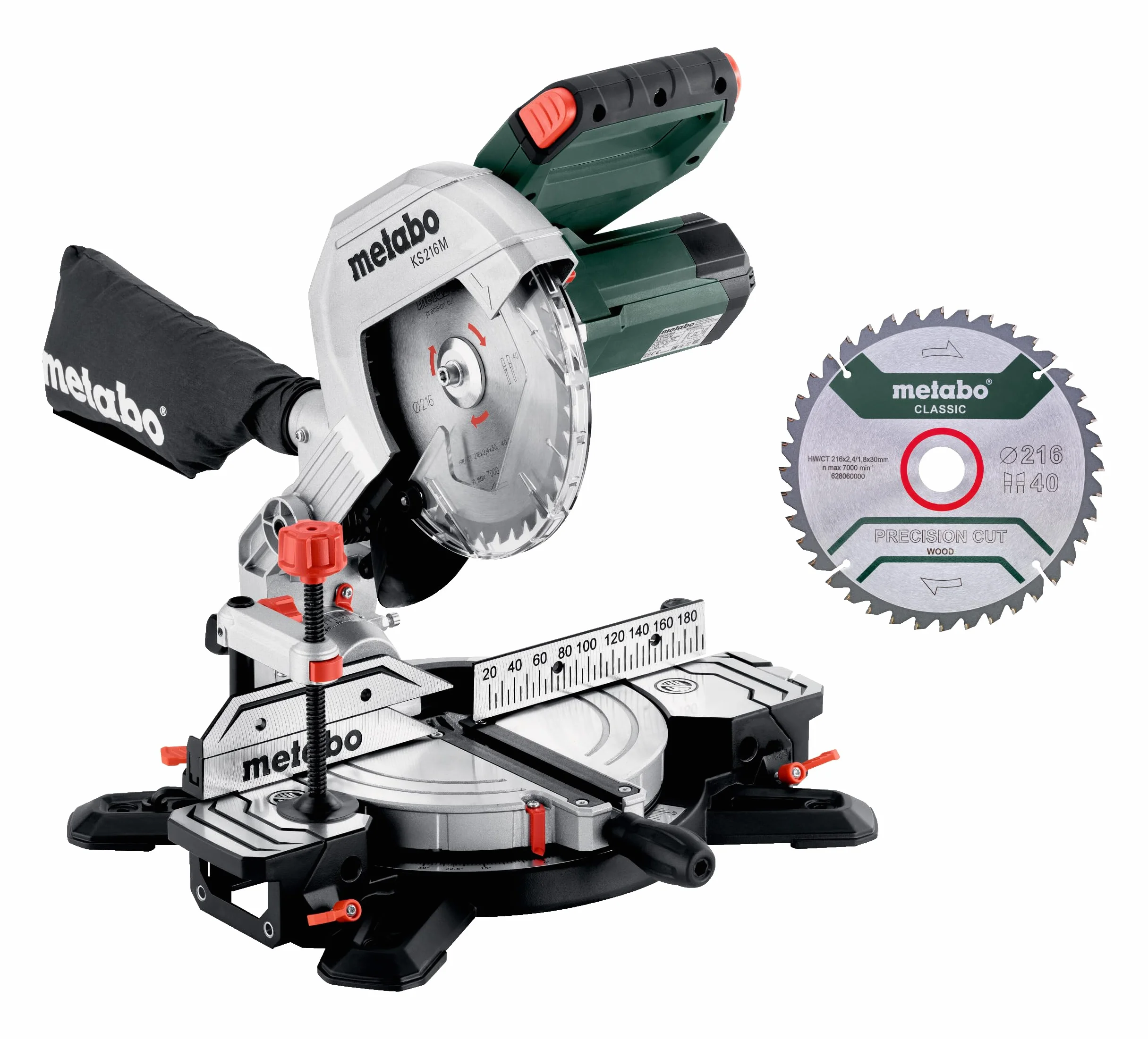 metabo KS 216 M 610216900 - Juego de sierra tronzadora (caja con 2 hojas de metal duro, inclinación de la hoja de sierra, ampliaciones de mesa integradas)