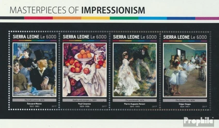 Prophila Collection Sierra Sierra Leona Leona 8080-8083 Sheetlet (Completa. edición.) Nuevo con Goma Original ** MNH 2017 Obras maestras del Impresionismo (Sellos para los coleccionistas) Pintura