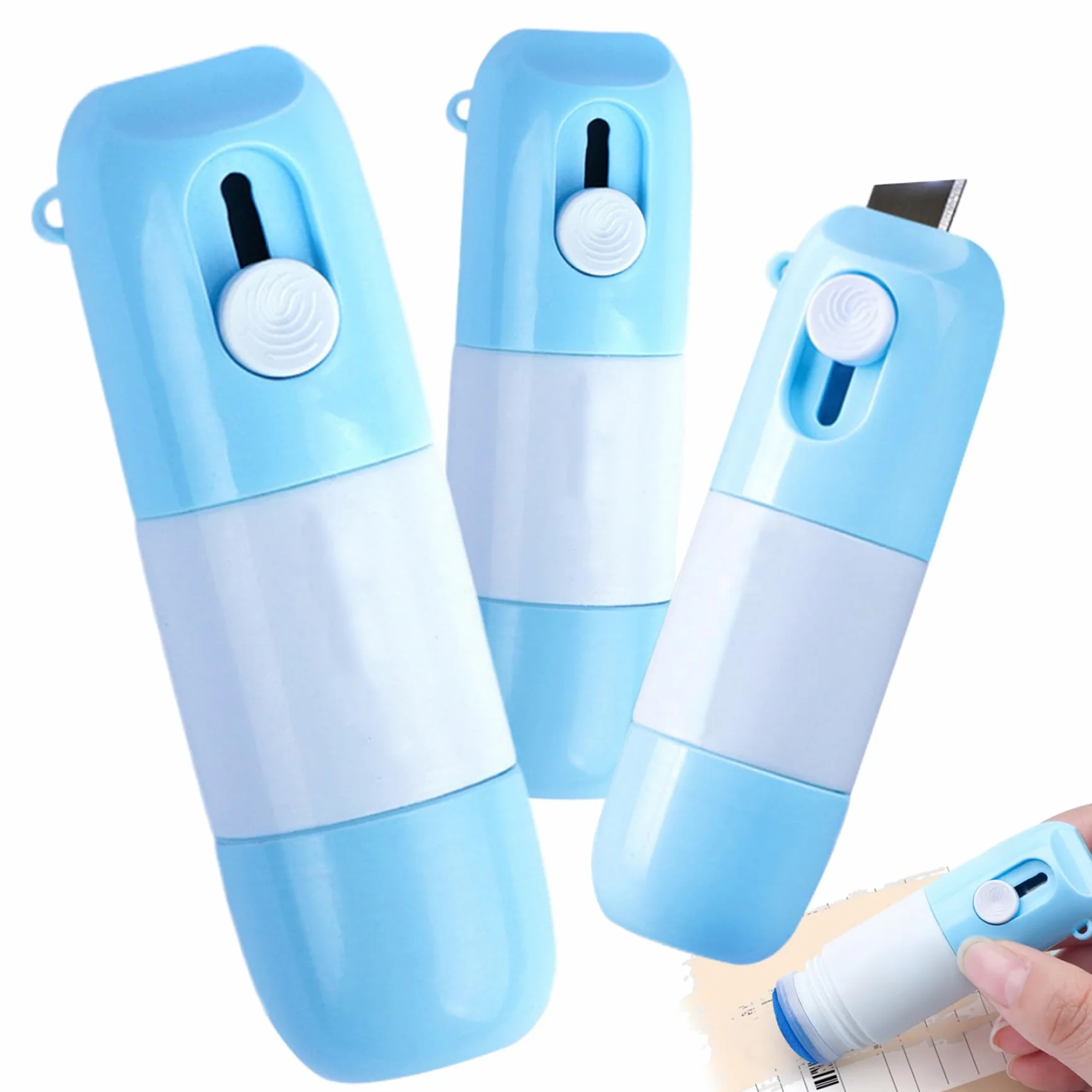 Fluido de corrección de Papel térmico con abridor de Paquete, Cortador portátil para Etiquetas, facturas 3pcs