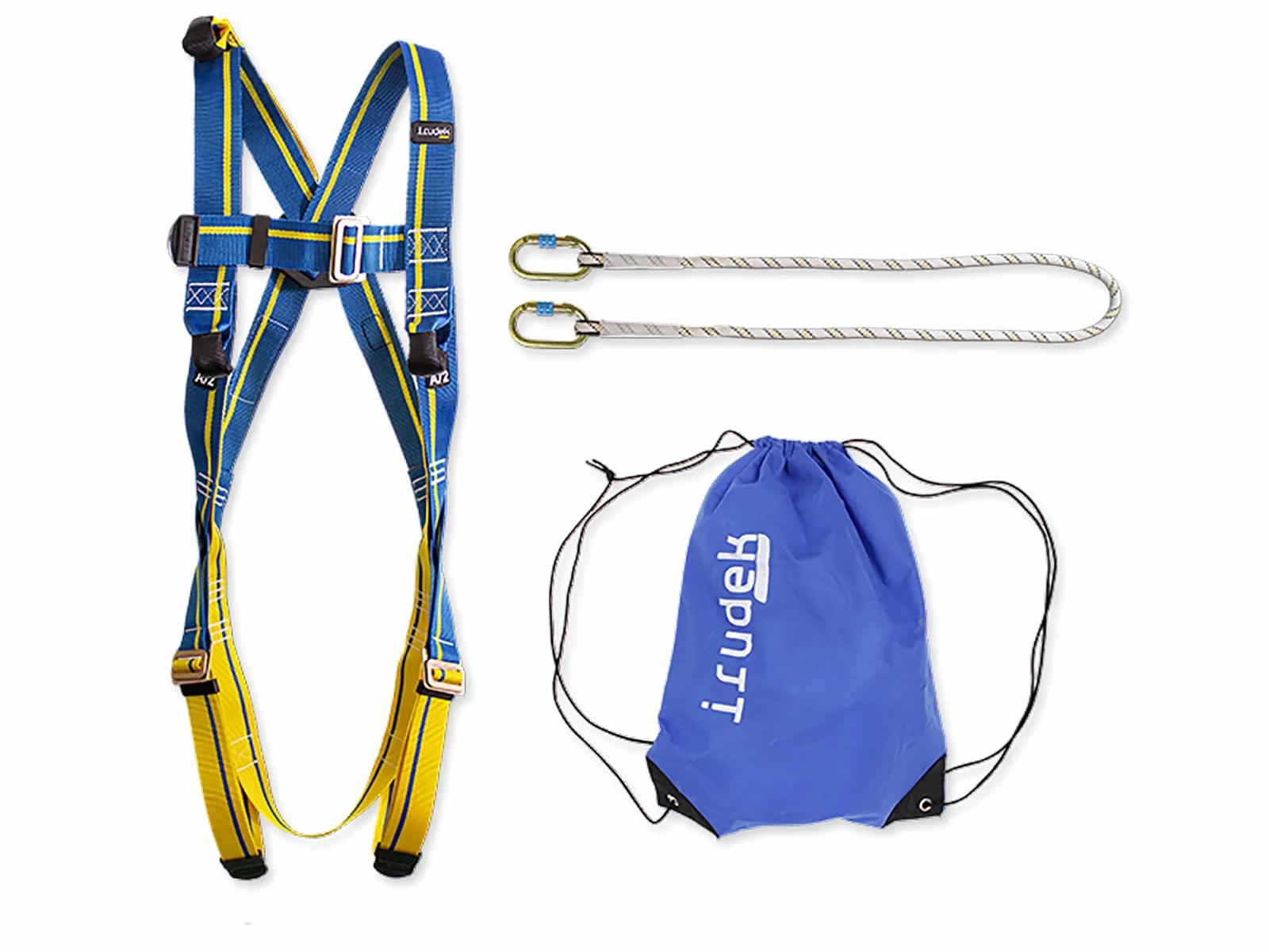 Irudek KIT ROQUE NUBLO L-XL - Kit de Retención para Trabajos en Altura | Arnés Light Plus 2 + Cuerda Nexion 150 cm + 2 Mosquetones Steelsafe | EN 361 / EN 362 / EN 354