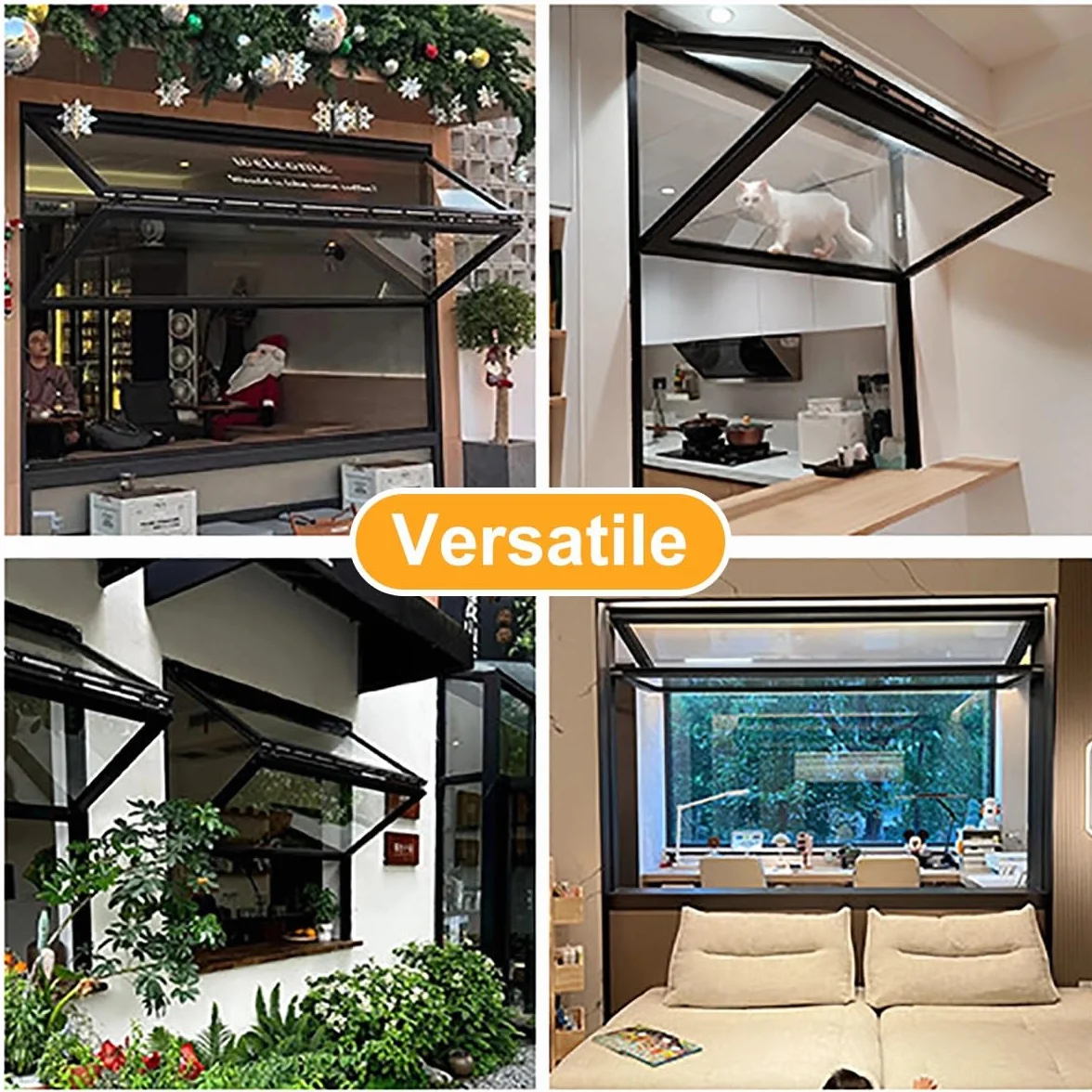 Ventana de concesión con marco de aluminio, ventanas plegables verticales con vidrio templado y burlete, ventana corrediza para vagón comedor, tienda de té con leche, personalizable(WxH 45x31in/109x79