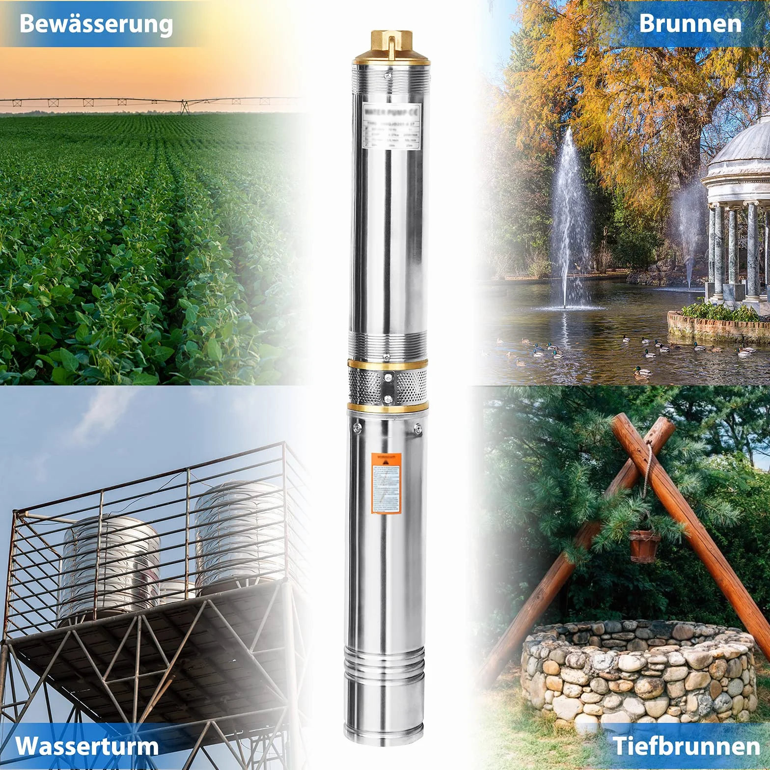 Aufun Bomba de agua sumergible pozo 1100W, Acero inoxidable bomba para pozos con 4000 l/h, altura de extracción de 81 m, resistente a la arena con filtro de suciedad (1.1kW/1.5hp)