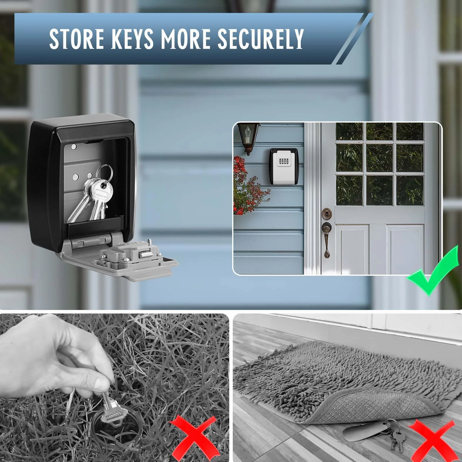 Vinabo Caja para Llaves, Caja de Seguridad para Llaves Exteriores con CóDigo de 4 DíGitos, C aja Seguridad Llaves de Pared Resistente al Agua y al óXido para Tarjetas (Gris)