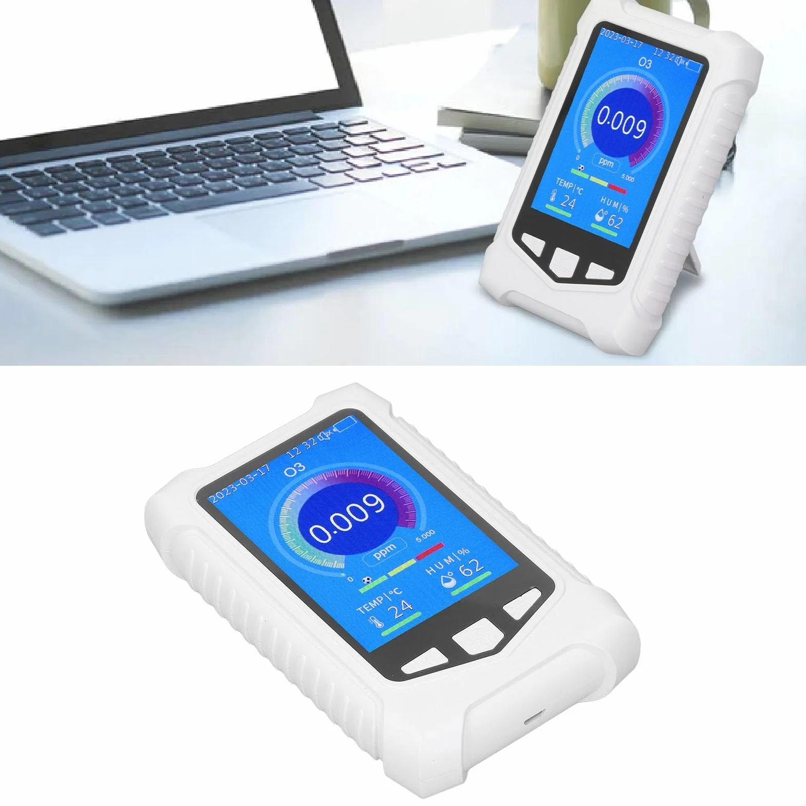 Detector de Ozono Portátil con Pantalla LCD, Medidor O3 en Tiempo Real, Autocalibración, Carga USB