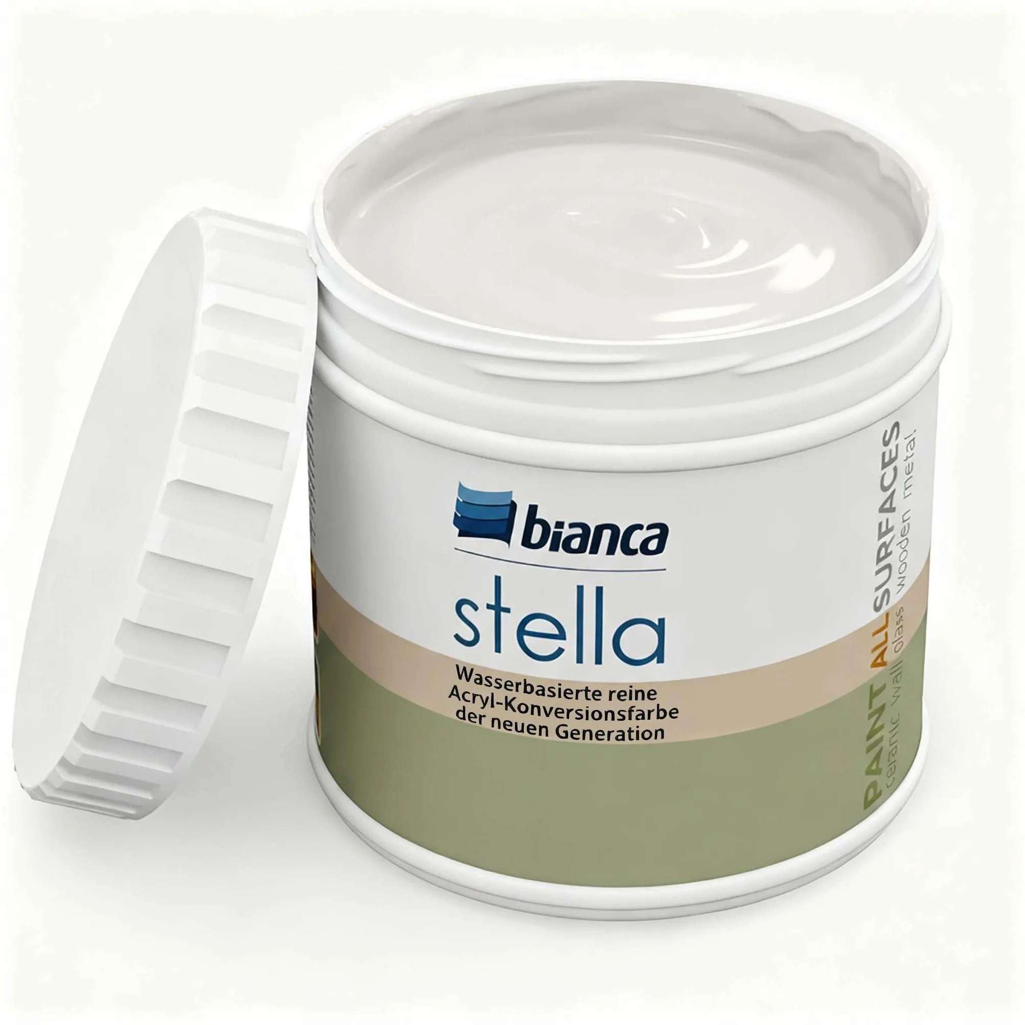 Bianca Stella Pintura para muebles premium sin lijado para cocina y baño, Blanco arena, Brillante, 500ml, a base de agua, pintura acrílica para todas las superficies, madera, azulejos, metal