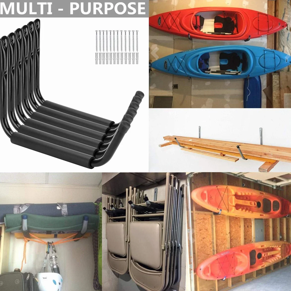 Ganchos de Almacenamiento Pesado Para Garaje, Estante Para Kayak de Brazo Jumbo de 38cm, Paquete de 6 Colgadores de Canoa de Ontaje en Pared