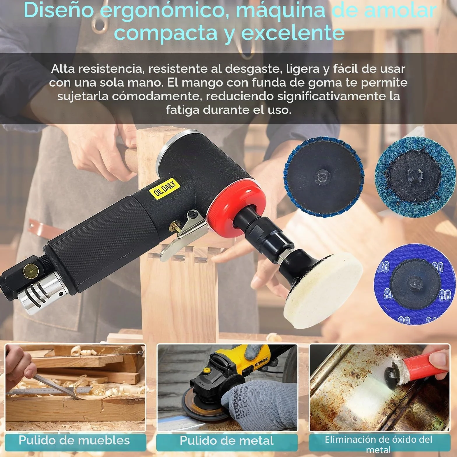mini Juego de Lijadora de Aire Comprimido, Kit para Pulidora Coche, Amoladora Pequeña, Lijadora Neumática, Mini Amoladora Eléctrica de Alta Velocidad con Kit de 20 Discos Intercambiables