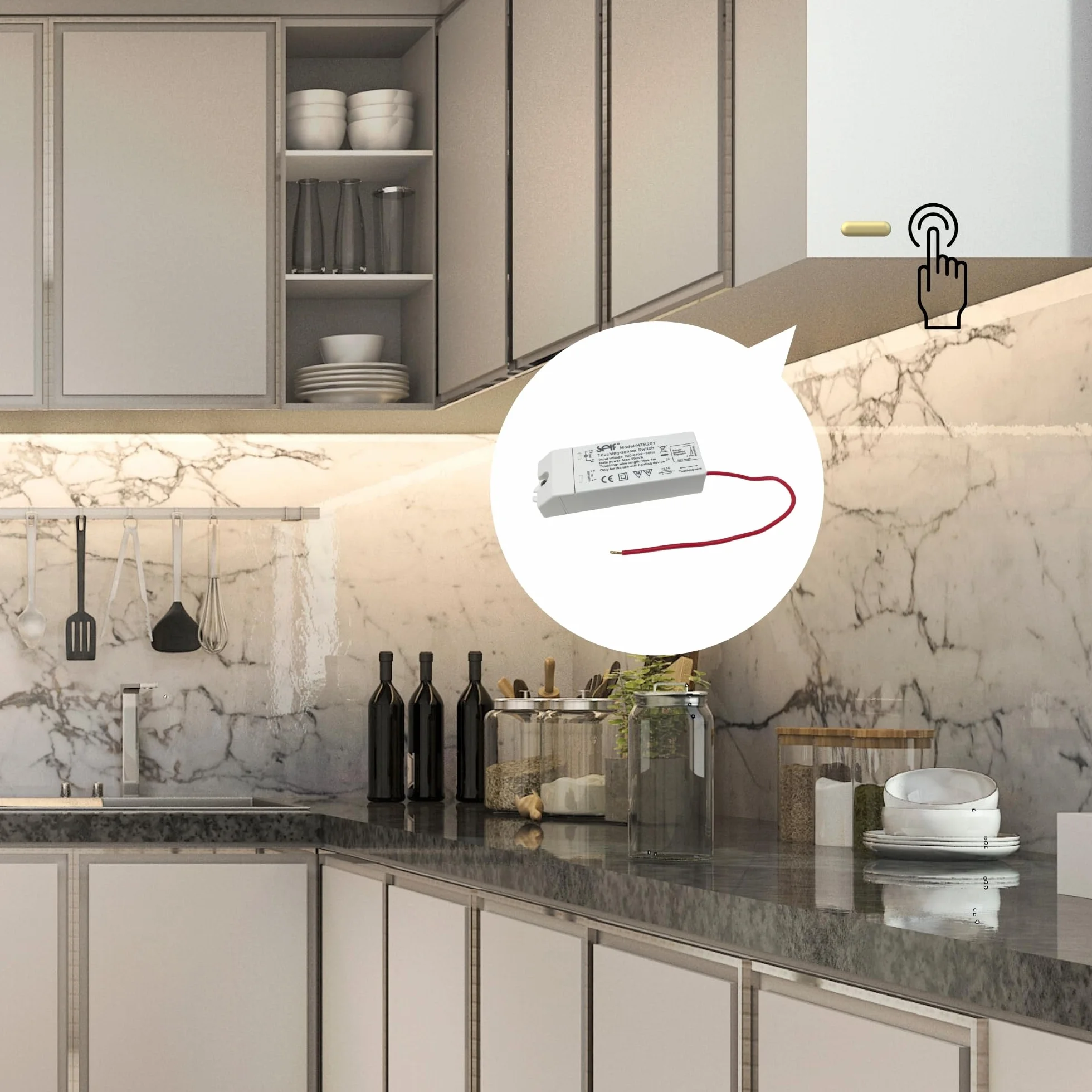 Relé electrónico sensorial 500W modelo HZK201 con sensor tactil ajustable