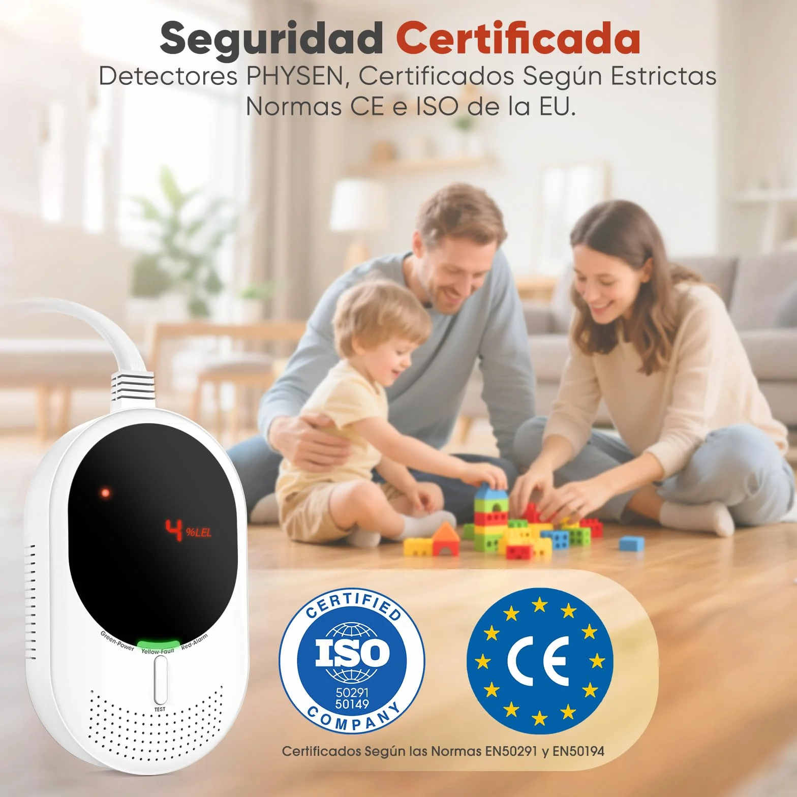 PHYSEN Detector de Gas y Monóxido de Carbono WiFi con Pantalla LED, Certificado EN 50291/EN 50194, Compatible con Alexa/Google Home