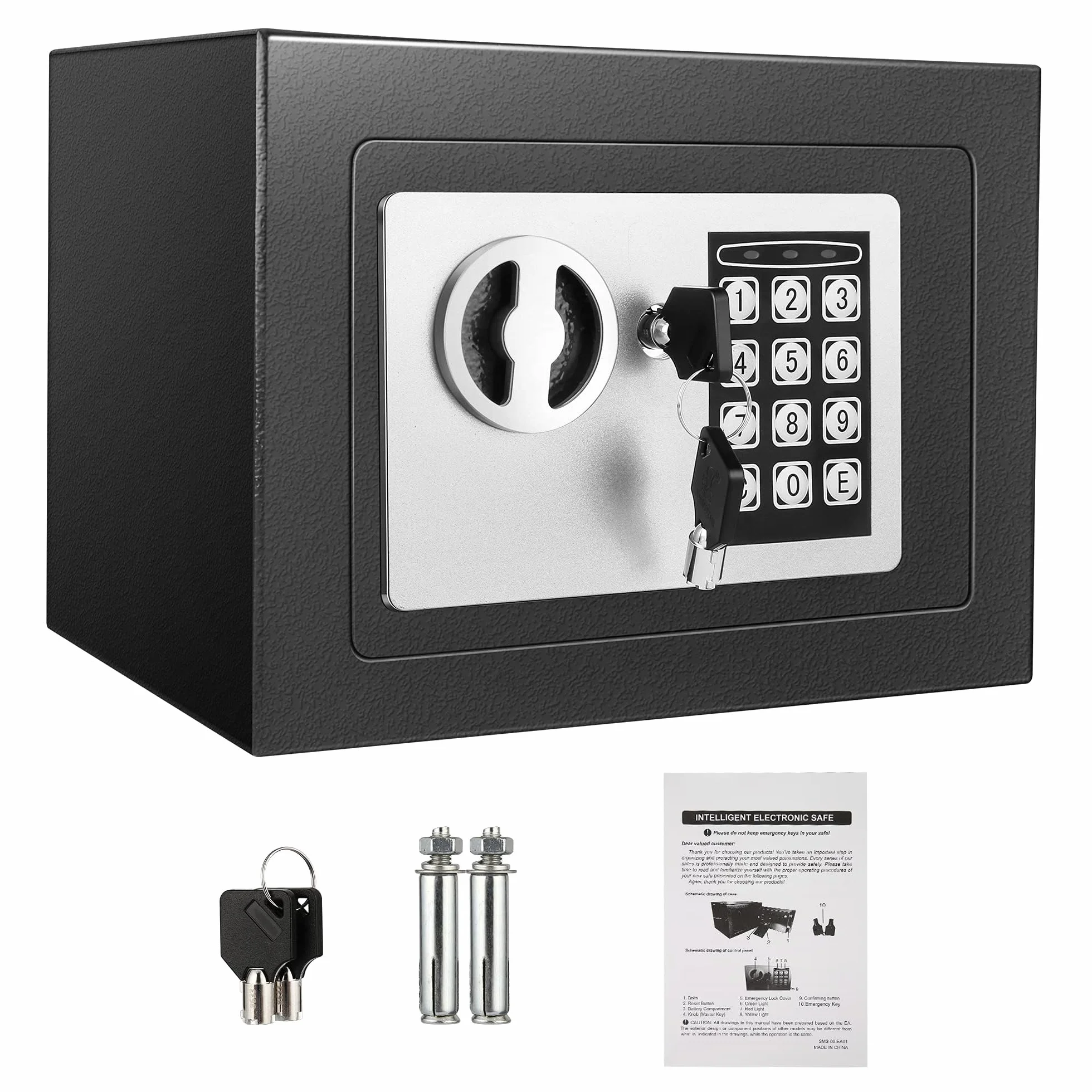 6,5L Caja Fuerte Compacta Ignífuga e Impermeable – Caja de Seguridad Electrónica con Doble Cerrojo de Acero, Revestimiento de Terciopelo y Llaves de Emergencia, 23 x 17 x 17 cm