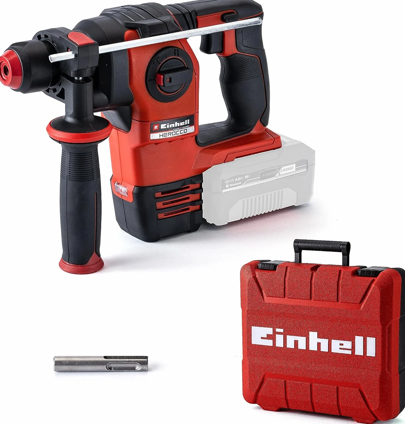 Einhell Martillo percutor a batería HEROCCO Power X-Change, Li-Ion, 18 V, 2.2 Joule, 18 Nm, motor sin escobillas, mecanismo impacto neumático, toma SDS+, incl. E-box, sin batería ni cargador