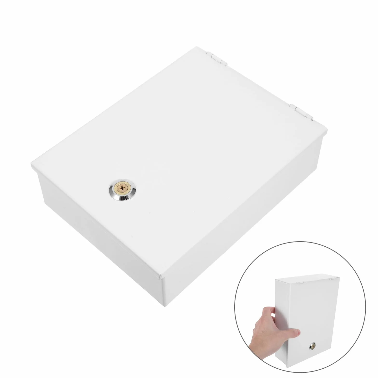 SHINEOFI Caja de Hierro Blanco con Cerradura para Interruptores de Alarma, Montaje en Pared, Pequeña Caja de Seguridad para Llaves