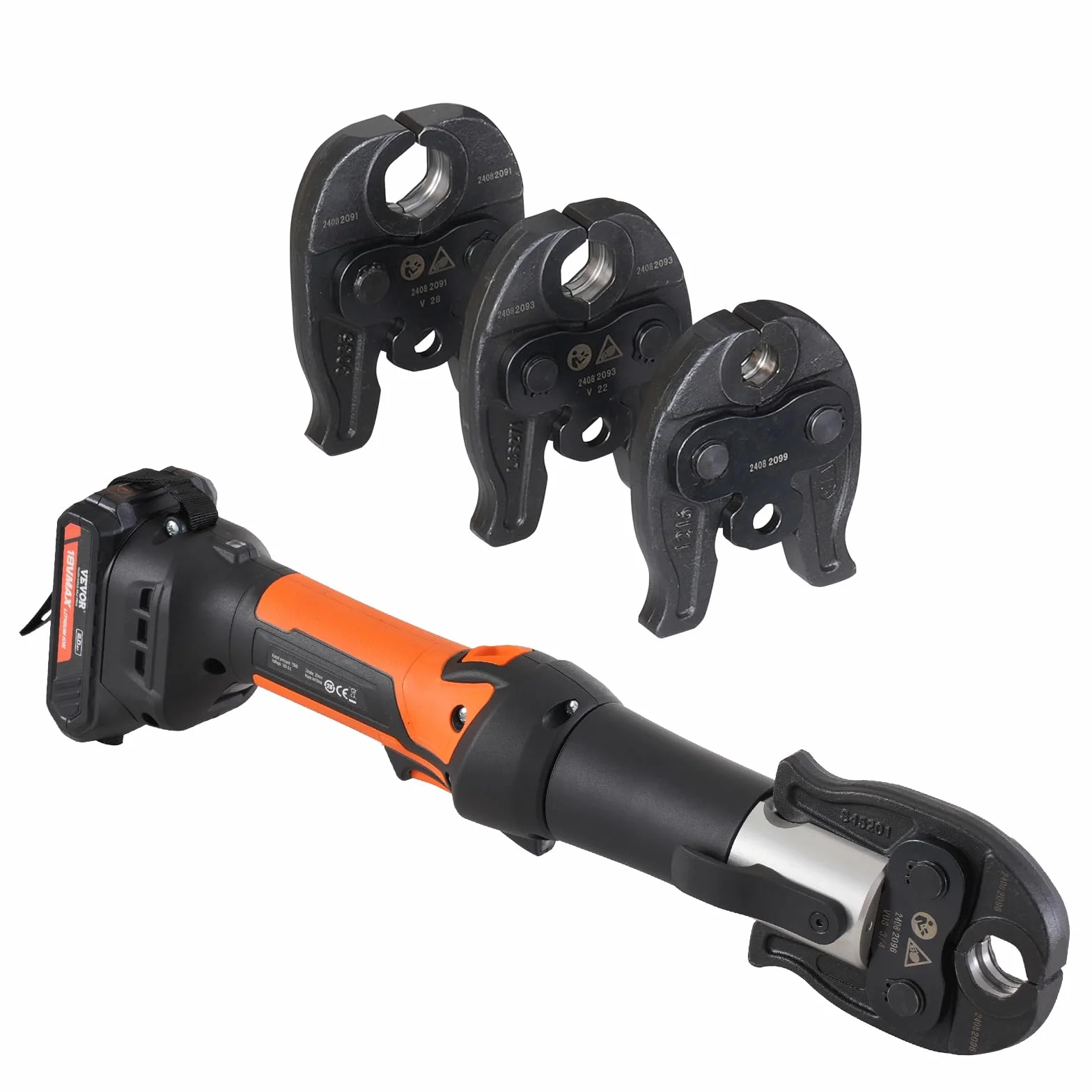 VEVOR Kit de Herramientas para Engarzar Tuberías Eléctricas con 2 Baterías de 18 V 2,0 Ah, Engarzadora Profesional con Mandíbulas V15, V22, V28, Cargador Rápido y Estuche de Transporte 360°