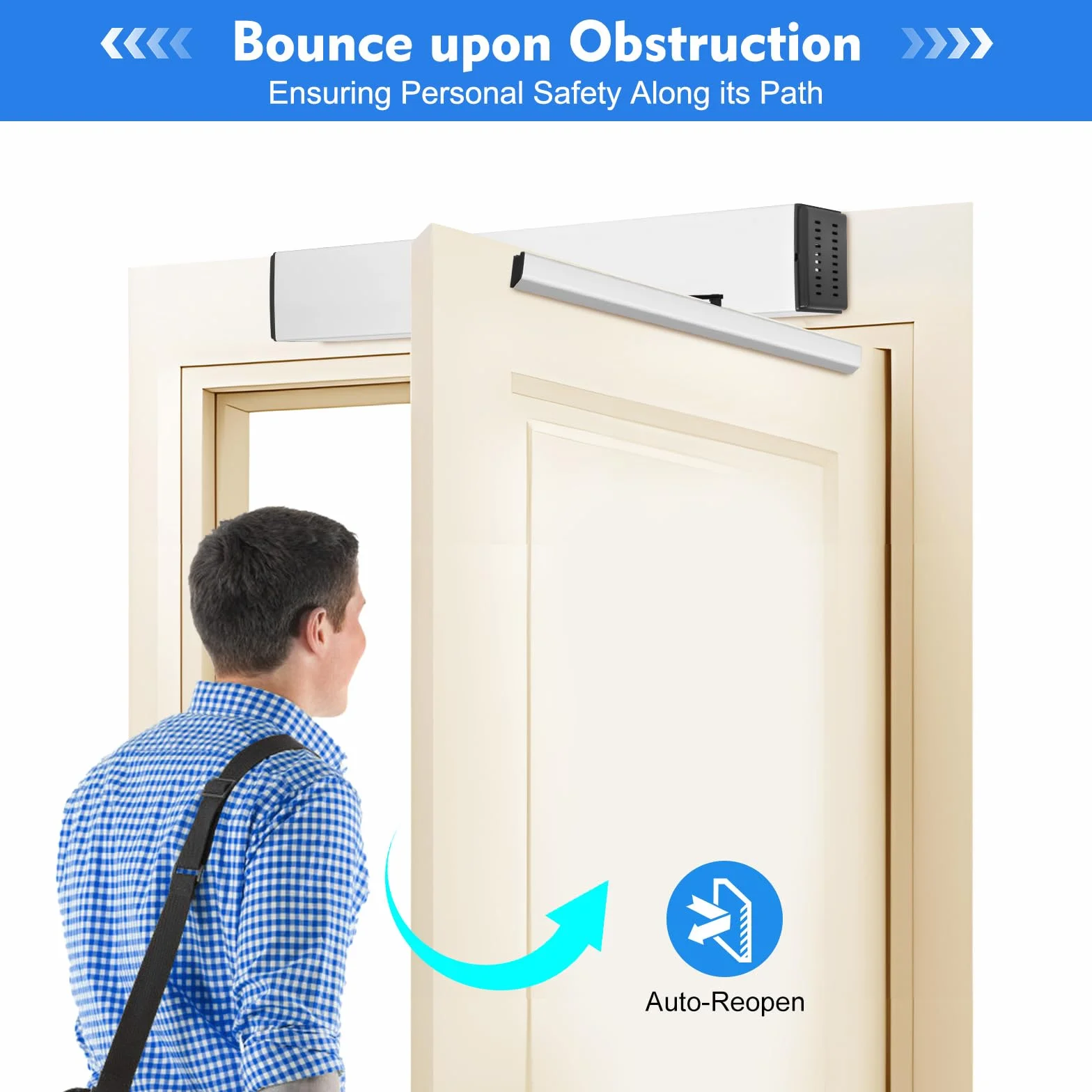 Abridor de Puerta Automático 50W Accionamiento Automático para Puerta 120 Grados Automatic Swing Door Opener 15m Remote Control 30kg Closing Force IP12D con 5 ID Cards y 1 Sensor