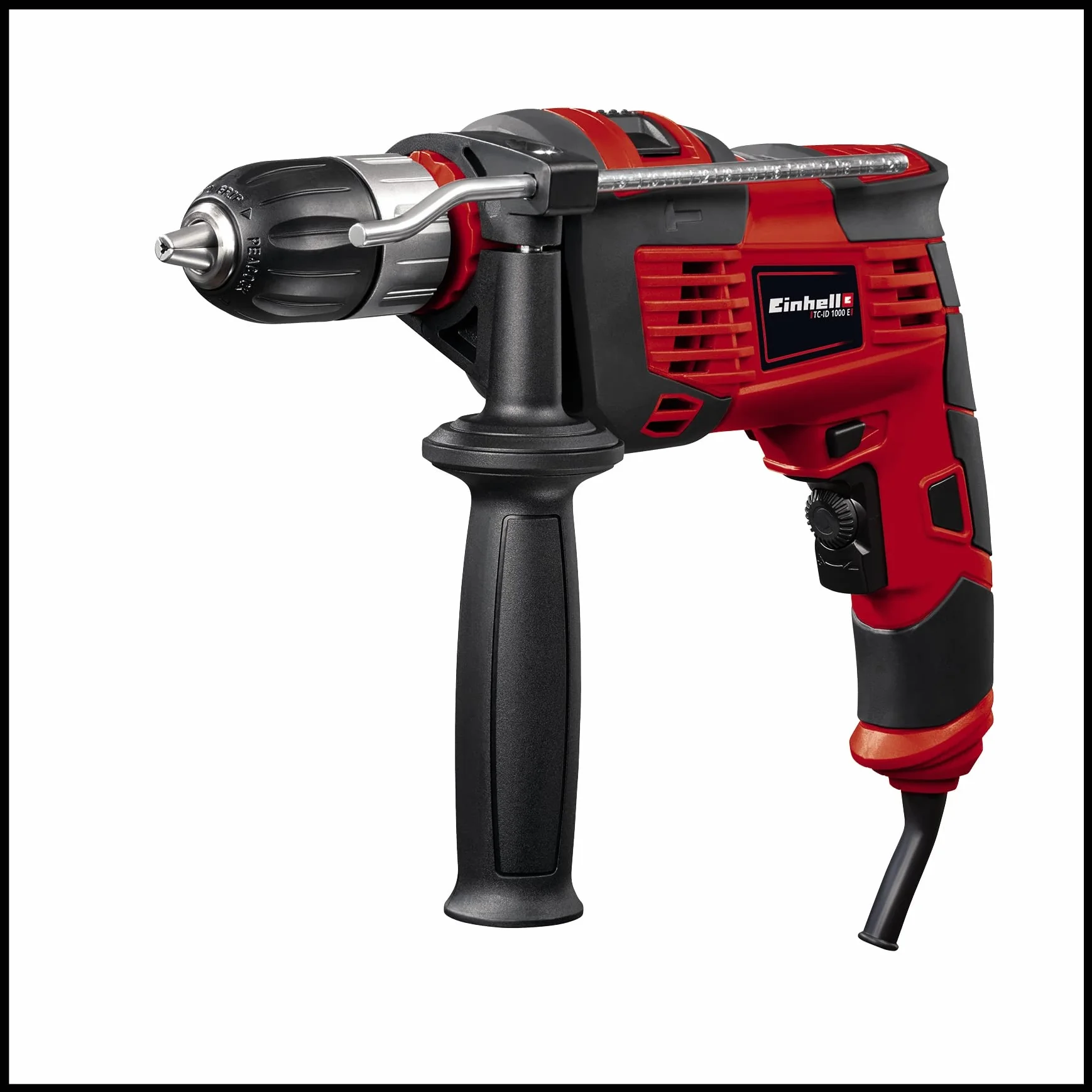 Einhell Set de taladro percutor TC-ID 1000 E Kit +64 (1010 W, electrónica de velocidad, portabrocas de sujeción rápida 13mm, nº de impactos 48000 min-1, incl. set accesorios de 64 piezas y maletín)