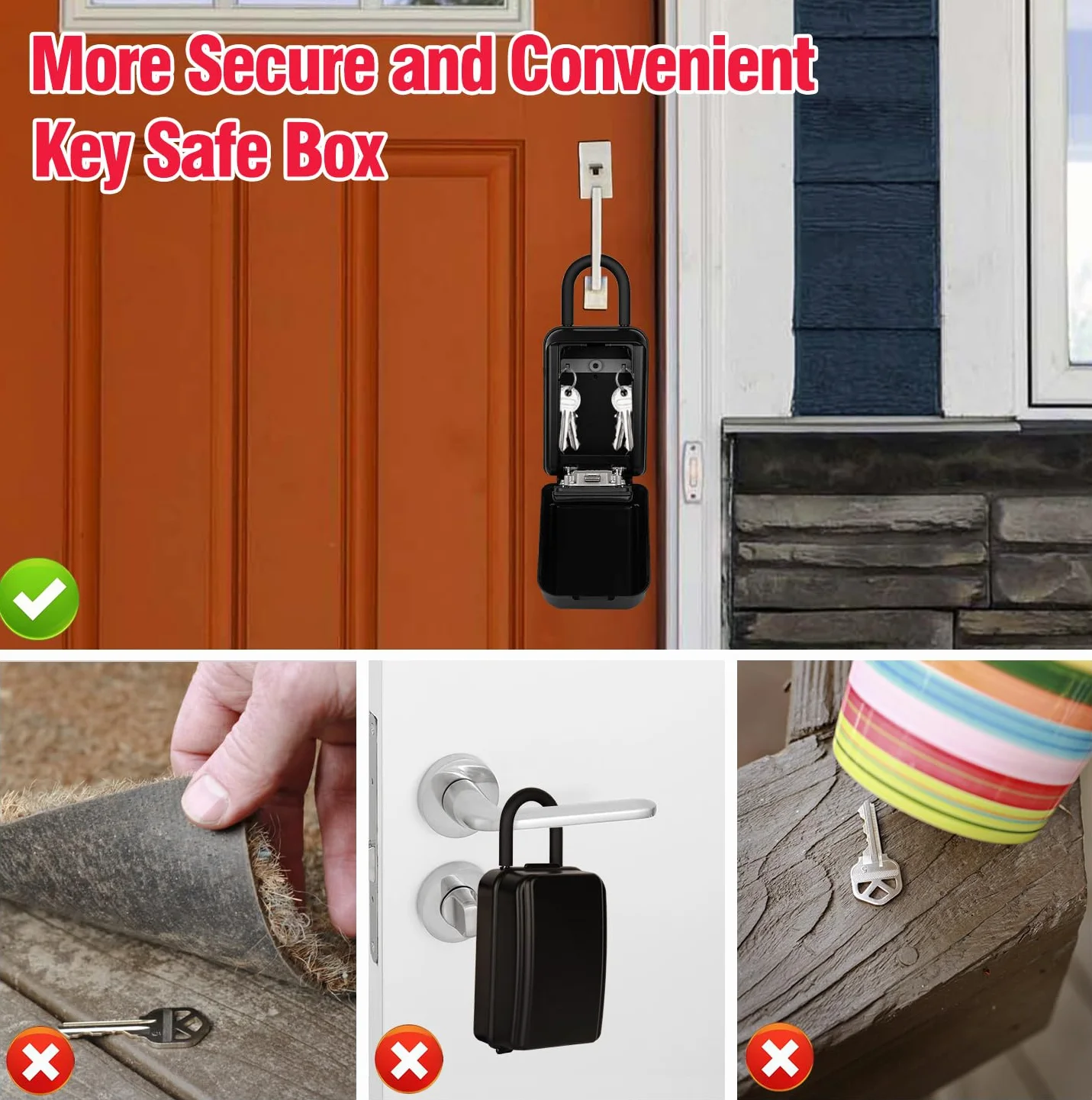 TEUEN Caja Fuerte de Llaves Exterior, Caja Fuerte para Llaves con Combinación de 4 Dígitos, Caja de Seguridad Impermeable Gran Capacidad Montaje en Pared para Hogar,Oficina,Garaje