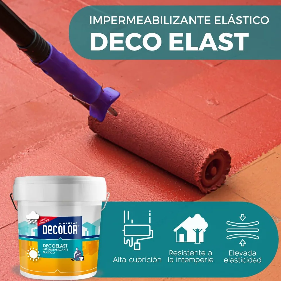 Deco-Elast. Revestimiento impermeabilizante elástico para Terrazas, Cubiertas, Tejados, Etc. 4 Litros Rojo Teja