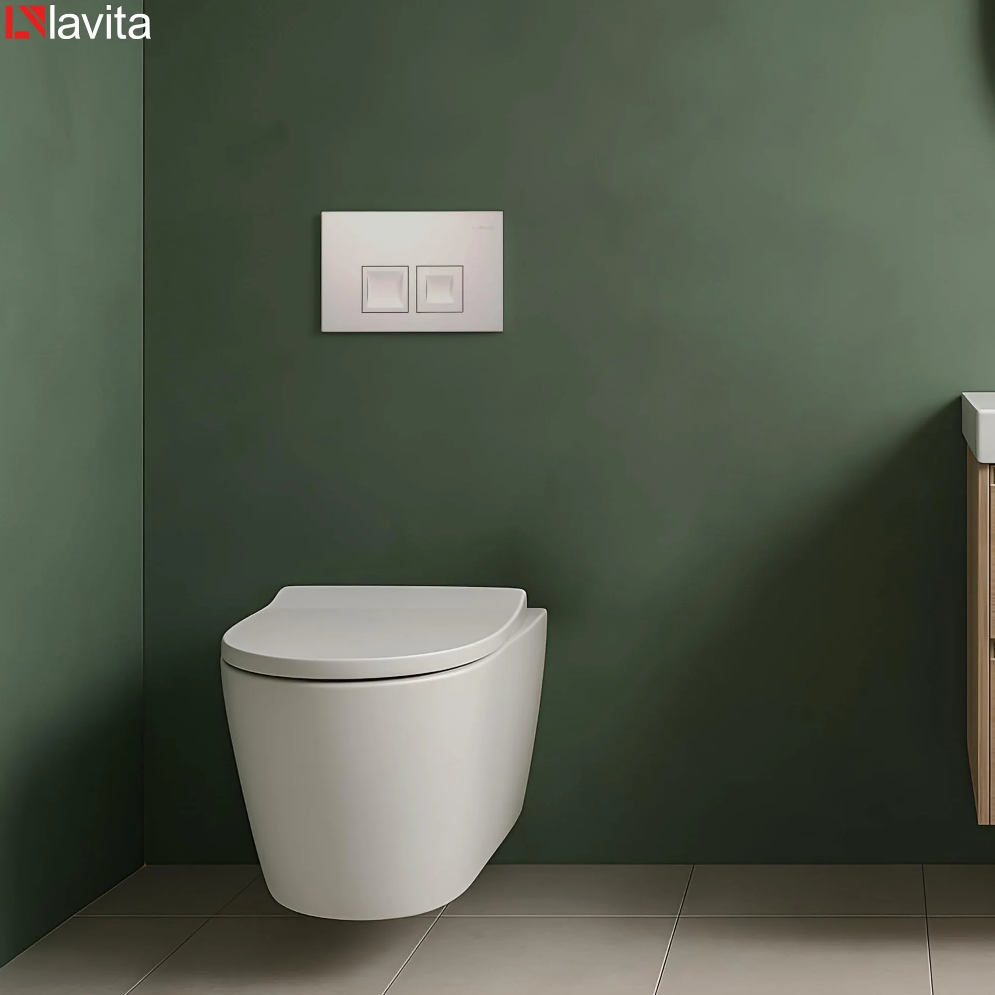 Lavita Conjunto: elemento de pared Duofix Basic WC de descarga profundaVersoni blanco sin reborde con sistema de descarga Tornado+asiento de WC con cierre automático+con botón blanco Conjunto completo