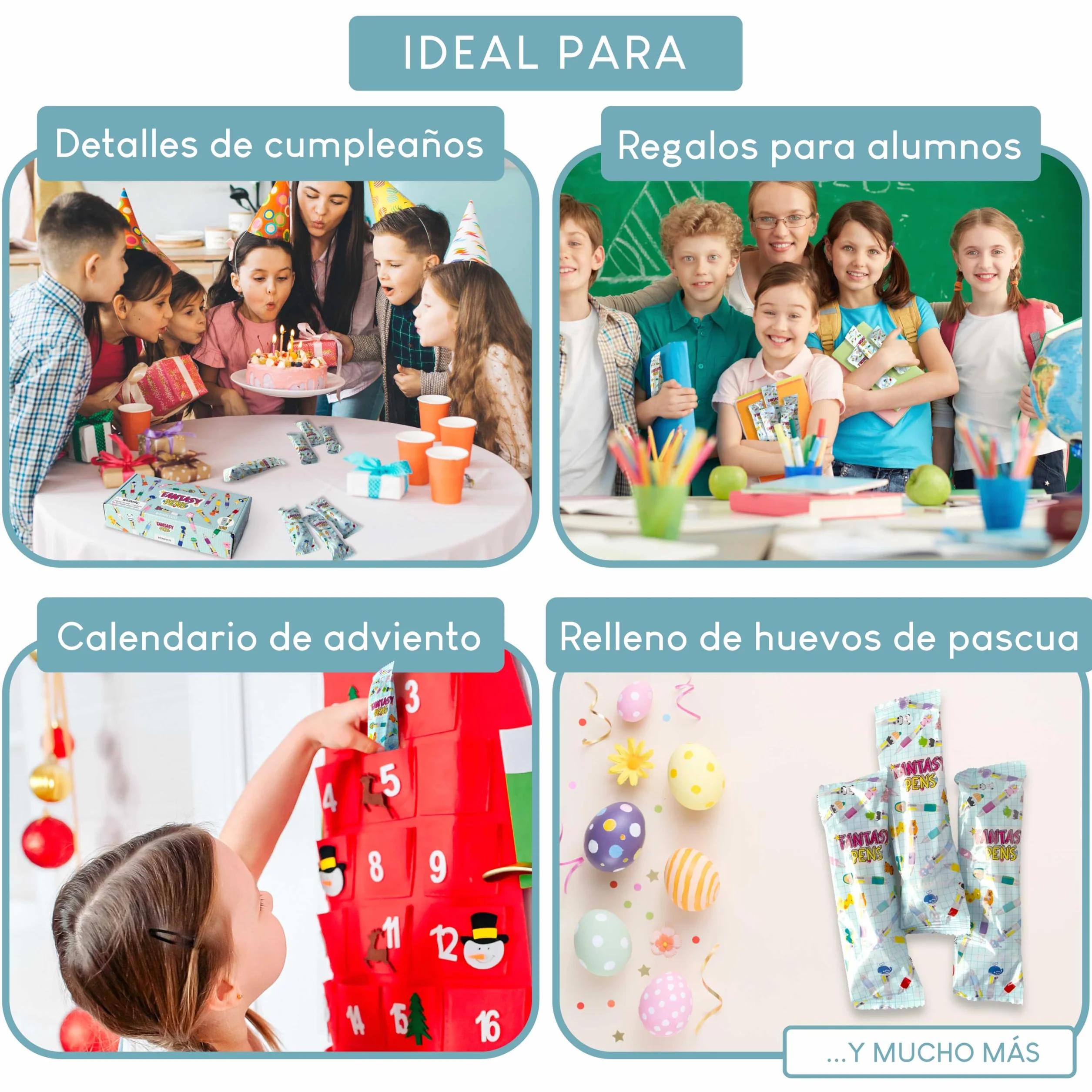 BONNYCO Boligrafo Multicolor 4 Colores con Figuras Divertidas, Pack 30 Regalos Cumpleaños Niños Colegio