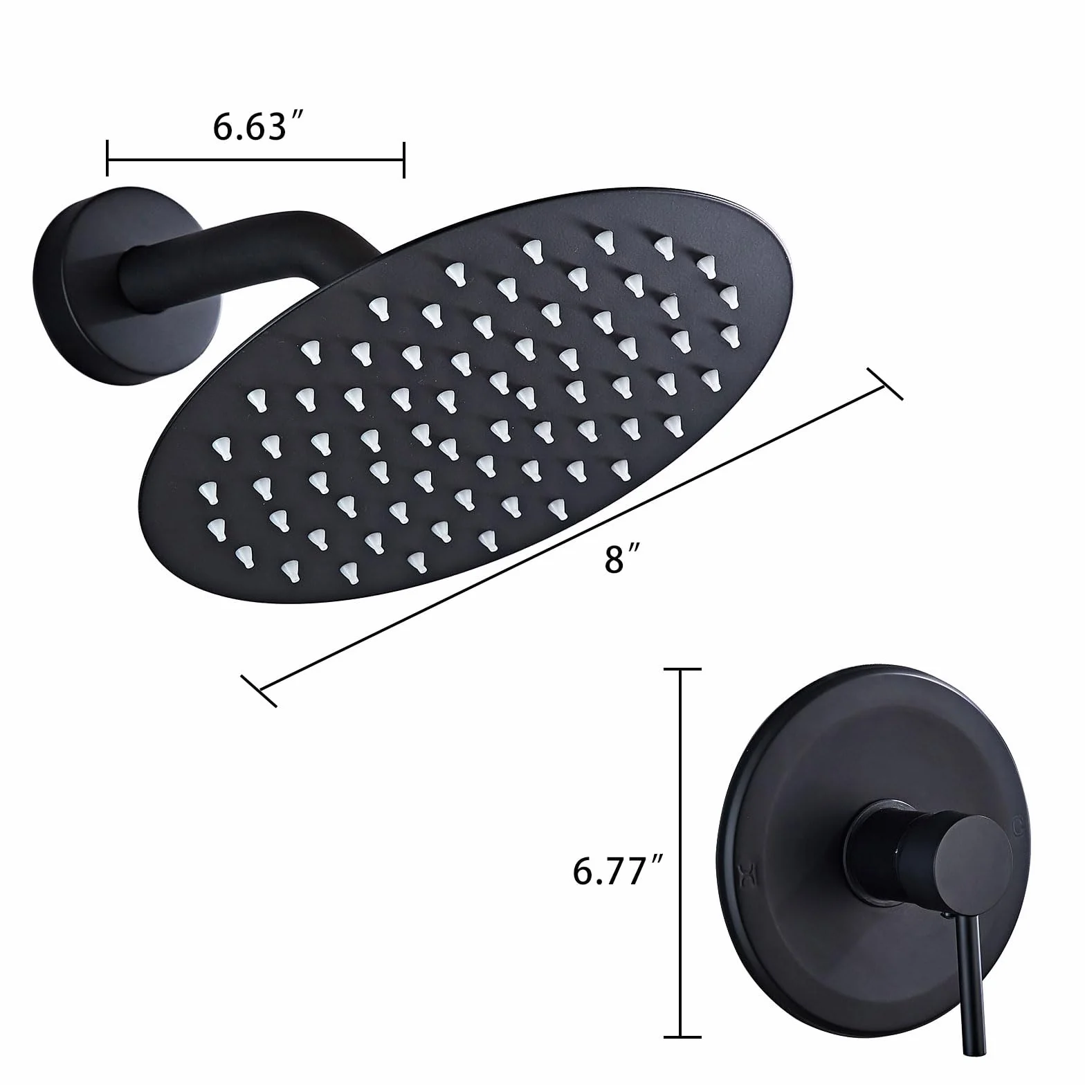 Grifo Ducha Empotrado Negro 20cm Ducha de Lluvia con Alcachofa