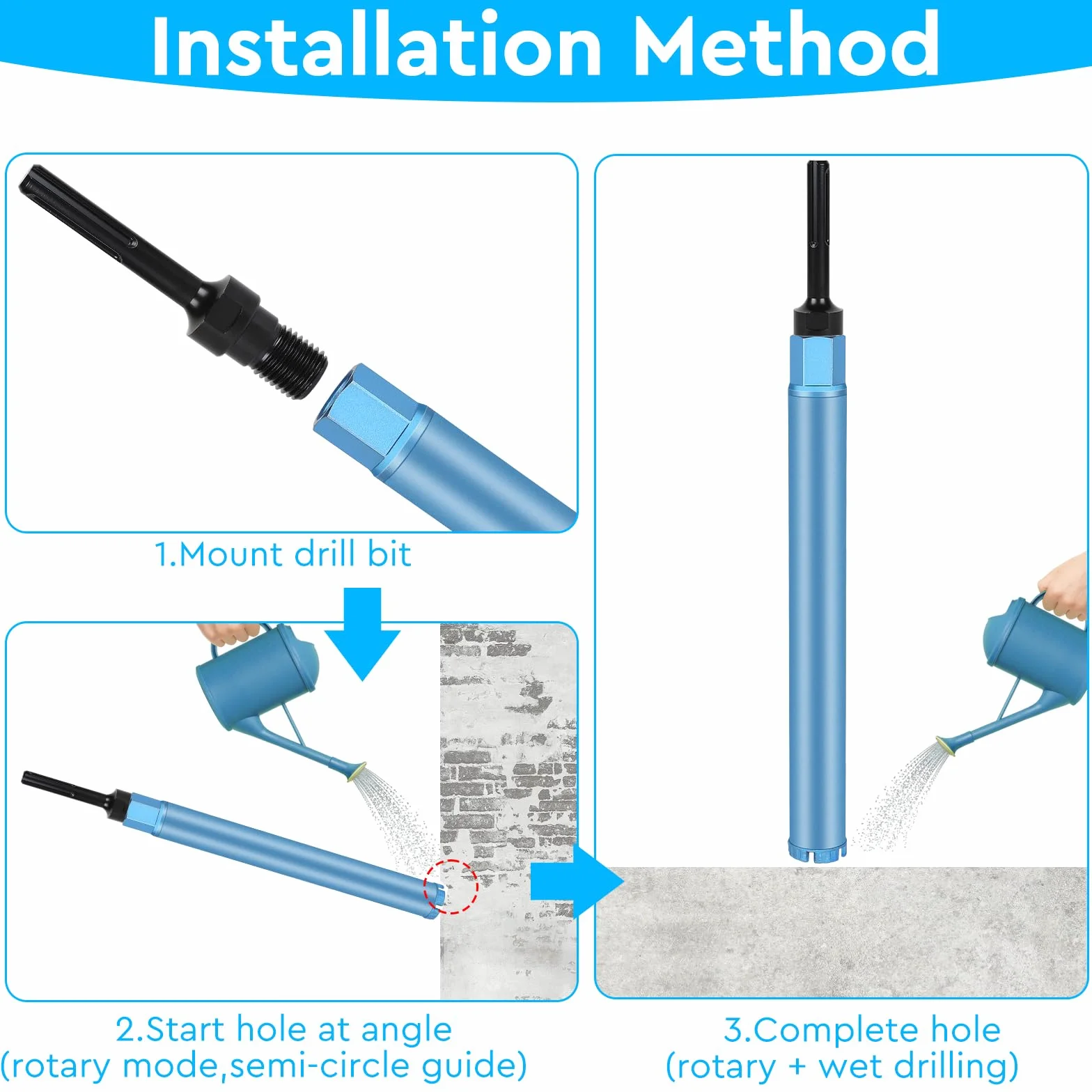 CPROSP Corona de Diamante para Hormigon Ø 52mm L 460mm, Broca con Adaptador SDS-MAX, Diamantina para Perforar en Hormigón, Hormigón Armado, Mampostería y Piedra