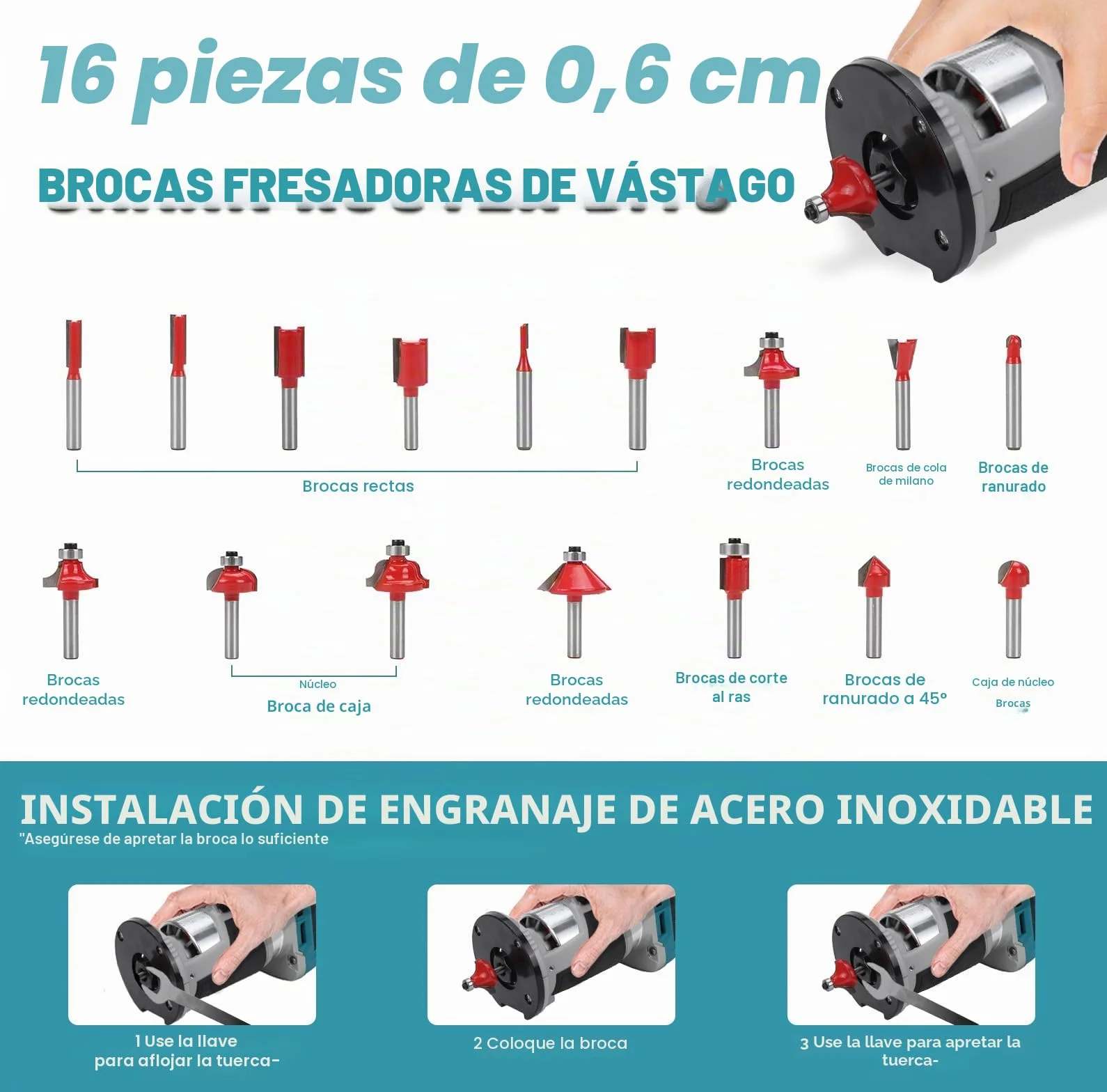 Router inalámbrico compatible con batería Makita 18 V (sin bateríe), recortadora de madera 800 W 6 velocidades, guía recta, rueda guía, 15 brocas fresado, conducto de polvo