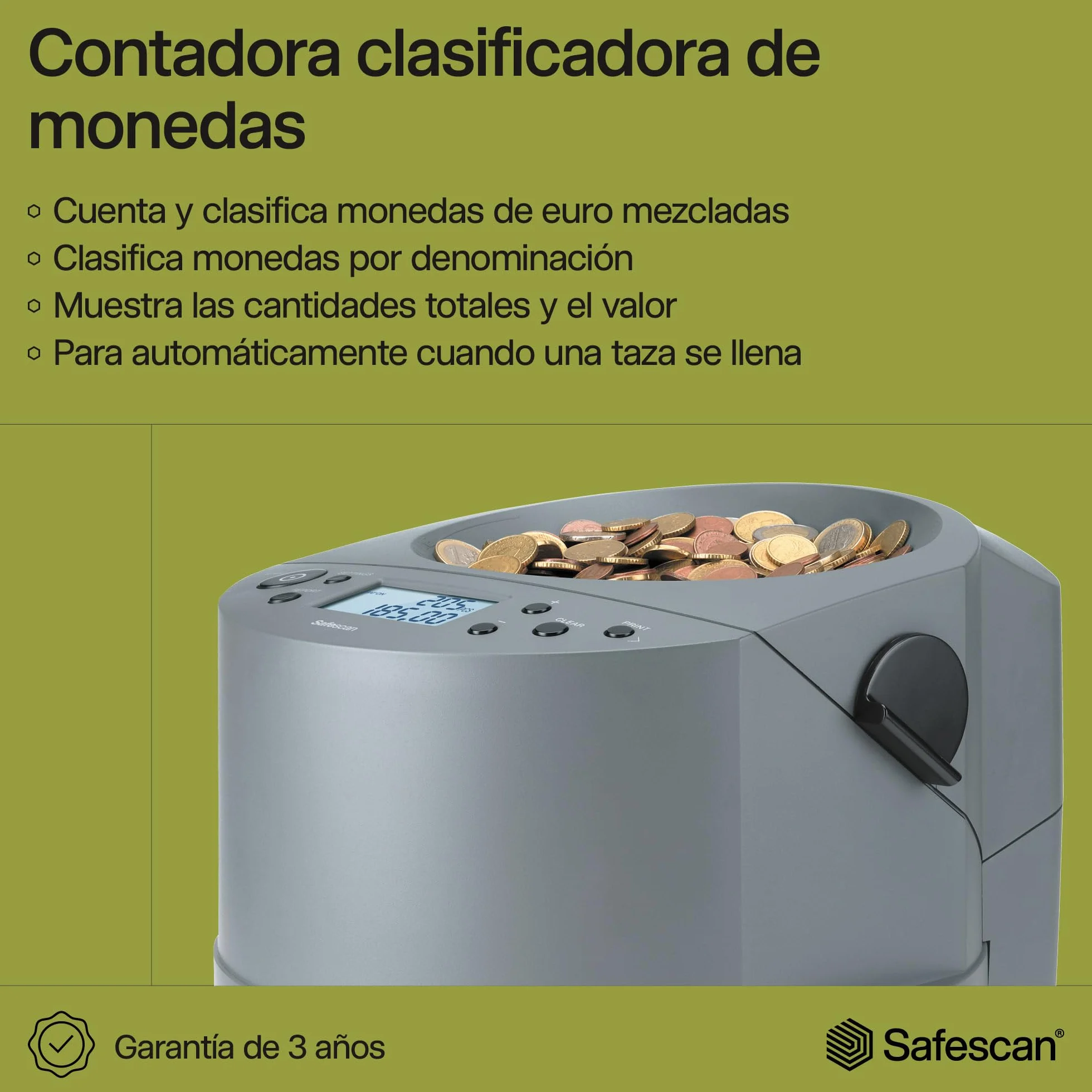 Safescan Contadora de monedas 1450, Clasificadora de monedas euro gran volumen