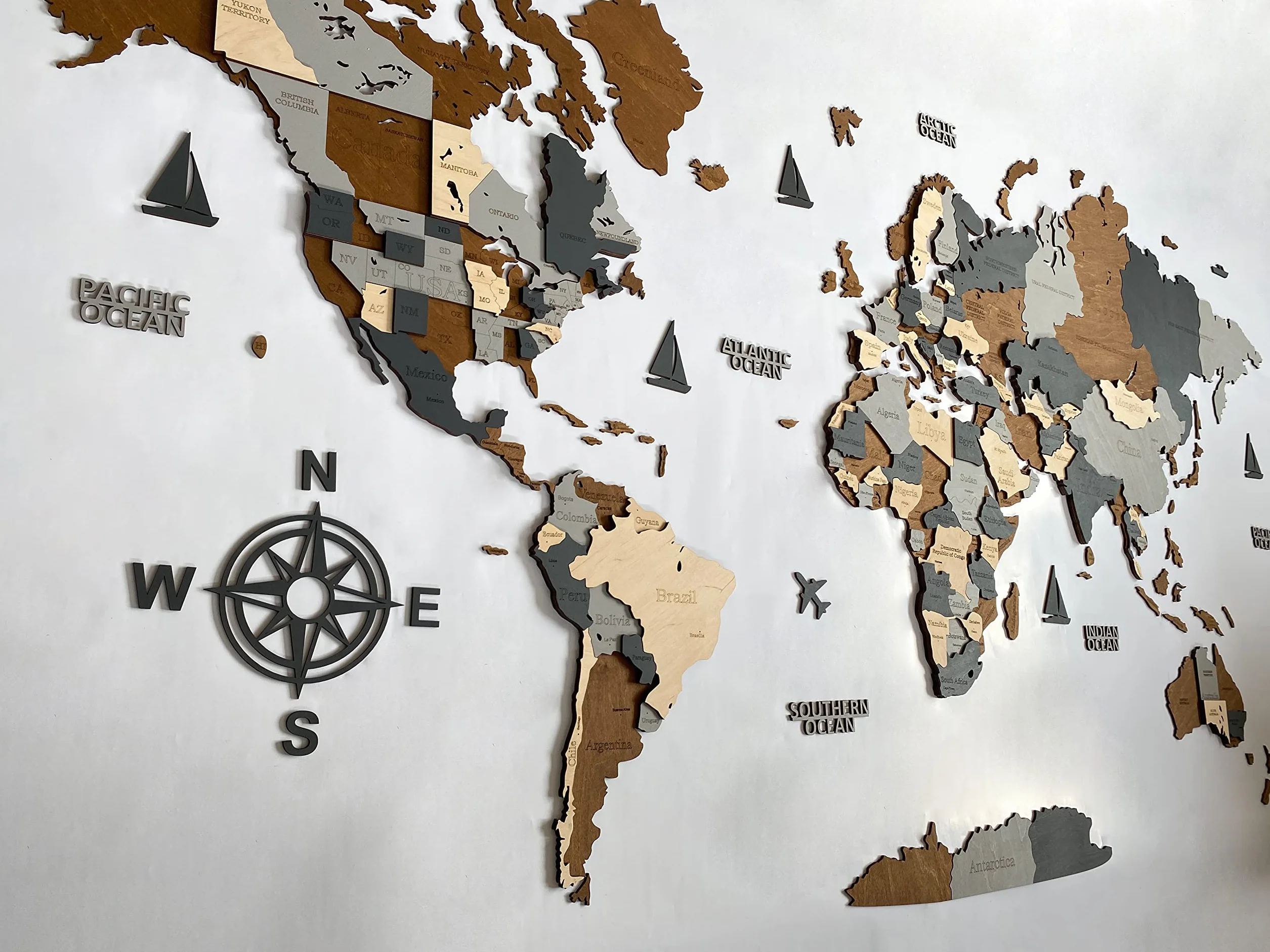 WoodLeo Mapa del mundo de madera 3D Art Decoración de Pared Grande - Talla (M, L, XL) Idea de Regalo para Cualquier Ocasión - Arte de Pared para Casa, Cocina u Oficina