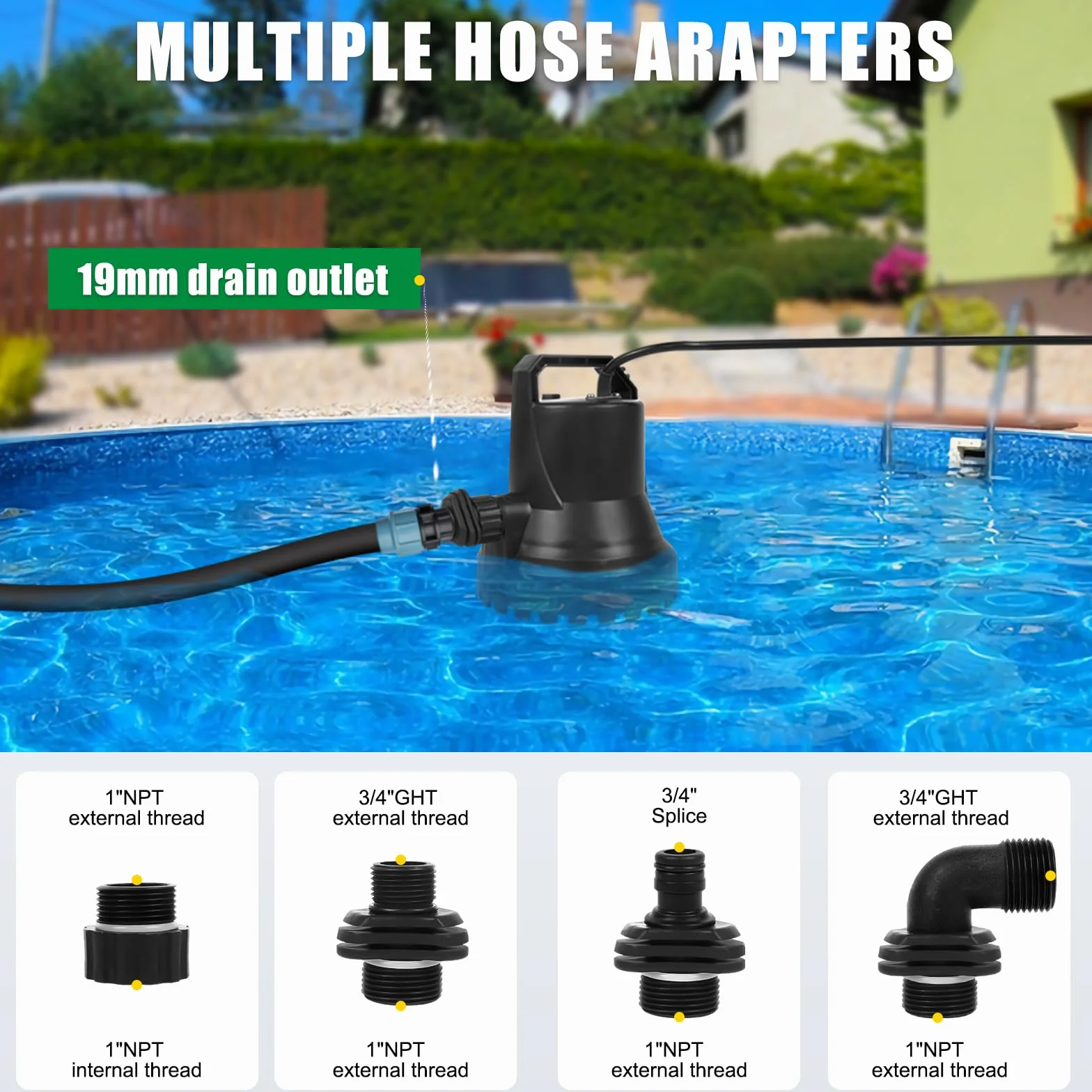 Bomba de agua sumergible de 400 W, 8000 l/h, para estanques de jardín, piscinas y sótanos, con encendido/apagado automático