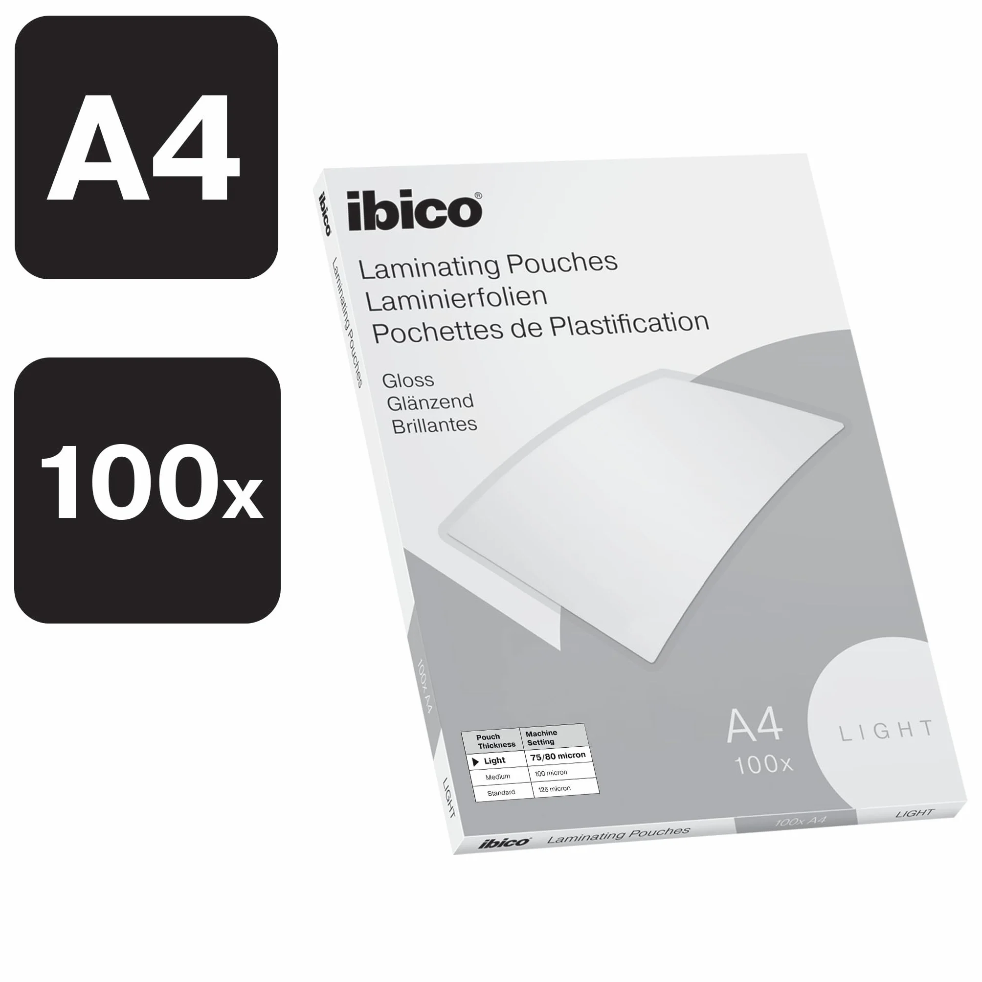 Ibico Carteras De Plastificar A4 80 Micras Basics Light Brillante Fundas Para Plastificadora Térmica Caja 100