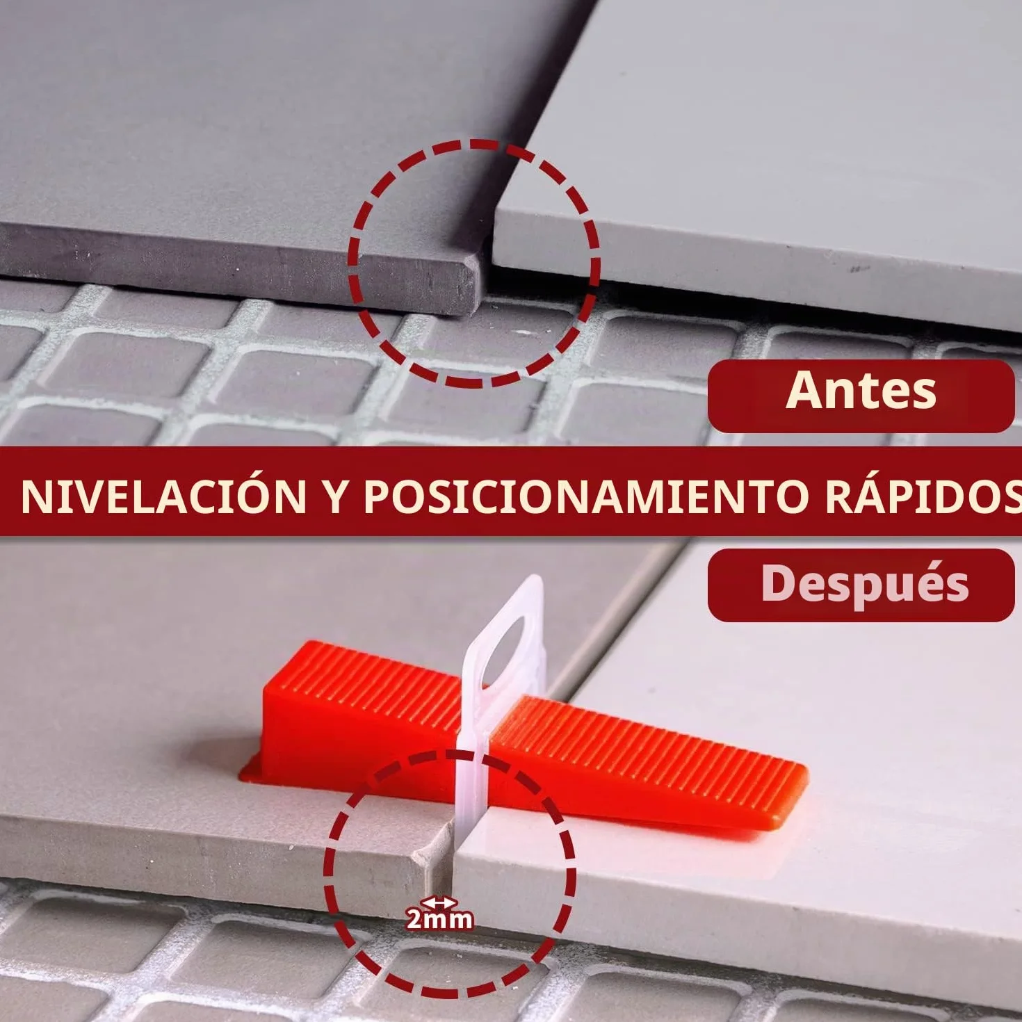 B-055-B 700 Piezas De Cuñas Niveladoras Suelo Sistema Nivelacion Azulejos Con 600 Clips Separadores De Baldosas De Mm y 100 Piezas De Cuñas Niveladoras Reutilizables