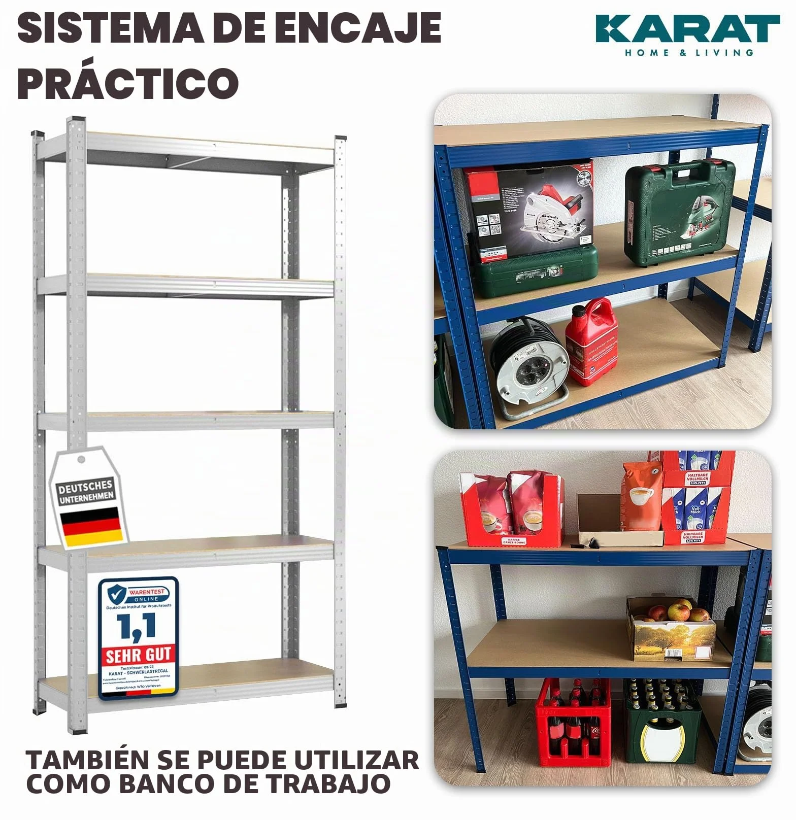 KARAT Estantería de metal para cargas pesadas, 180 x 90 x 60 cm, 5 estantes ajustables (galvanizado)