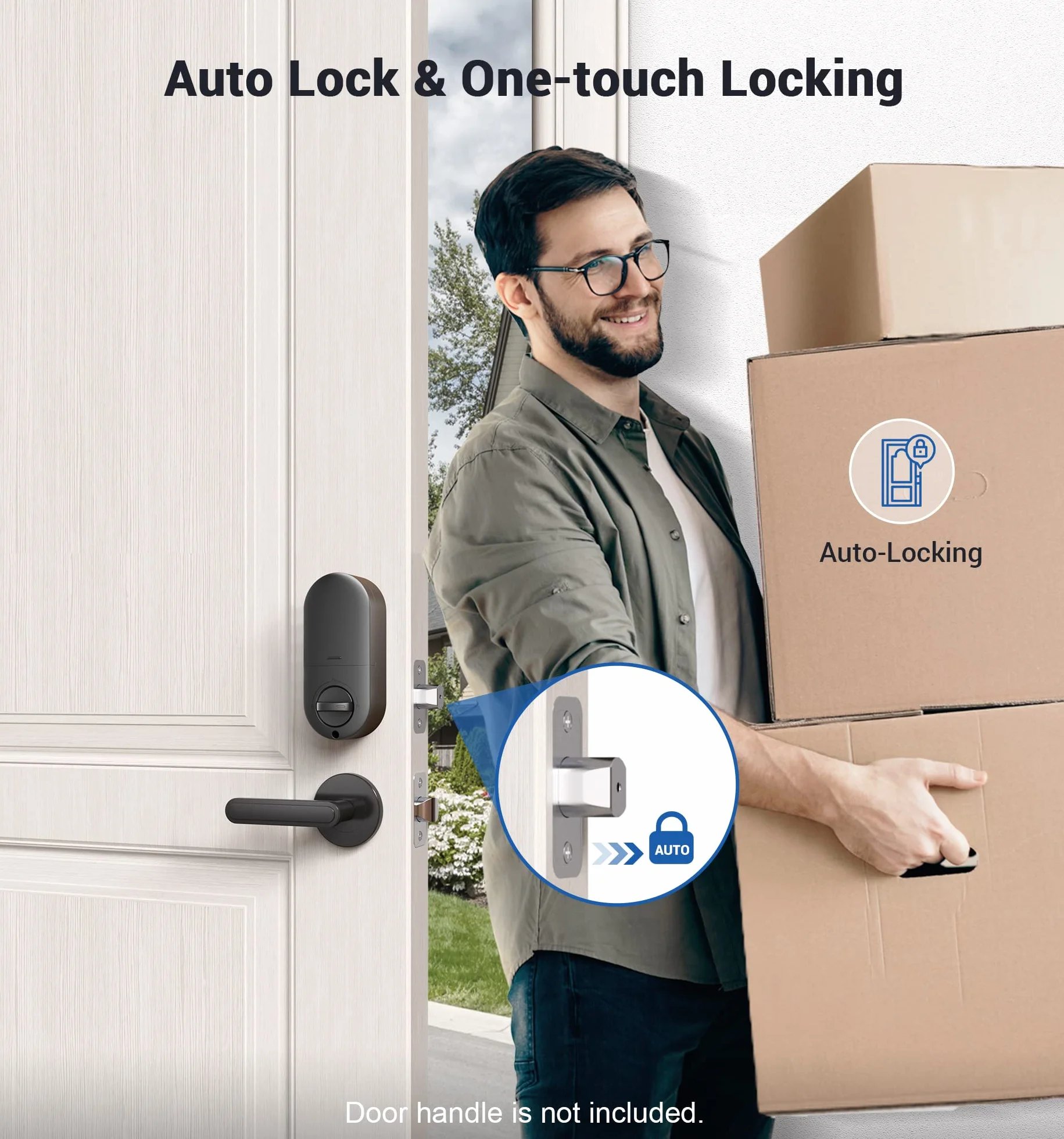 Veise - Cerradura de puerta de entrada sin llave con 20 huellas dactilares, contraseña antimiradas, bloqueo automático, entrada con llave, cerraduras inteligentes para puerta delantera, fácil